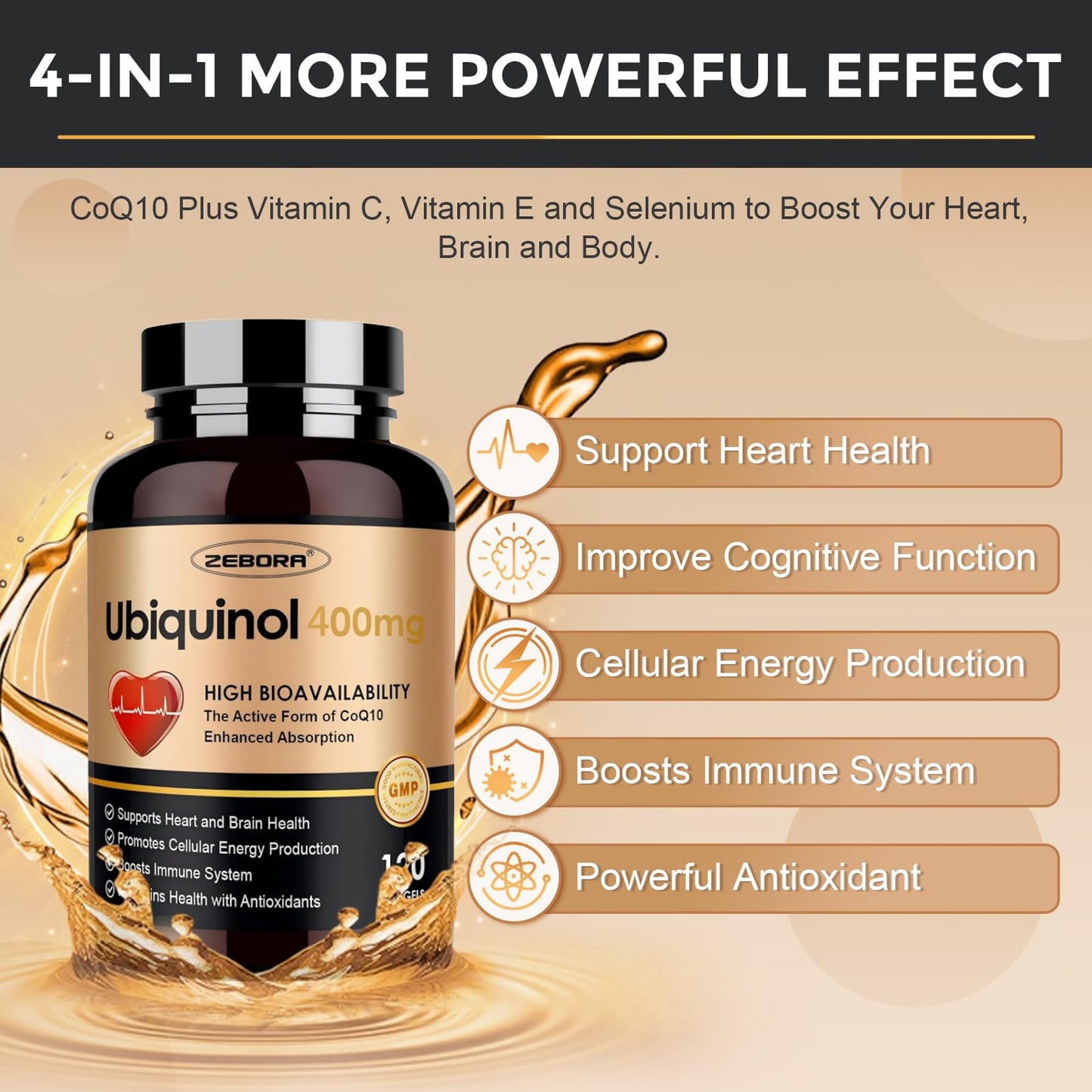 ZEBORA Ubiquinol CoQ10 400mg Softgels, 120 Softgels