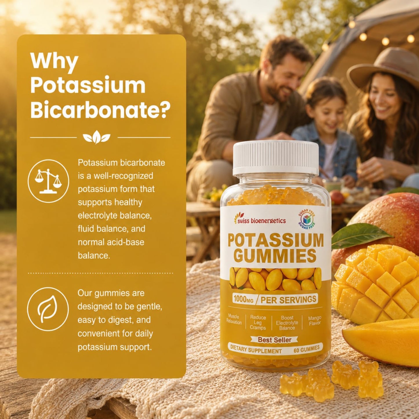 Swiss Bioenergetics Potassium Gummies for Adults & Kids Mango Flavor 60 Count