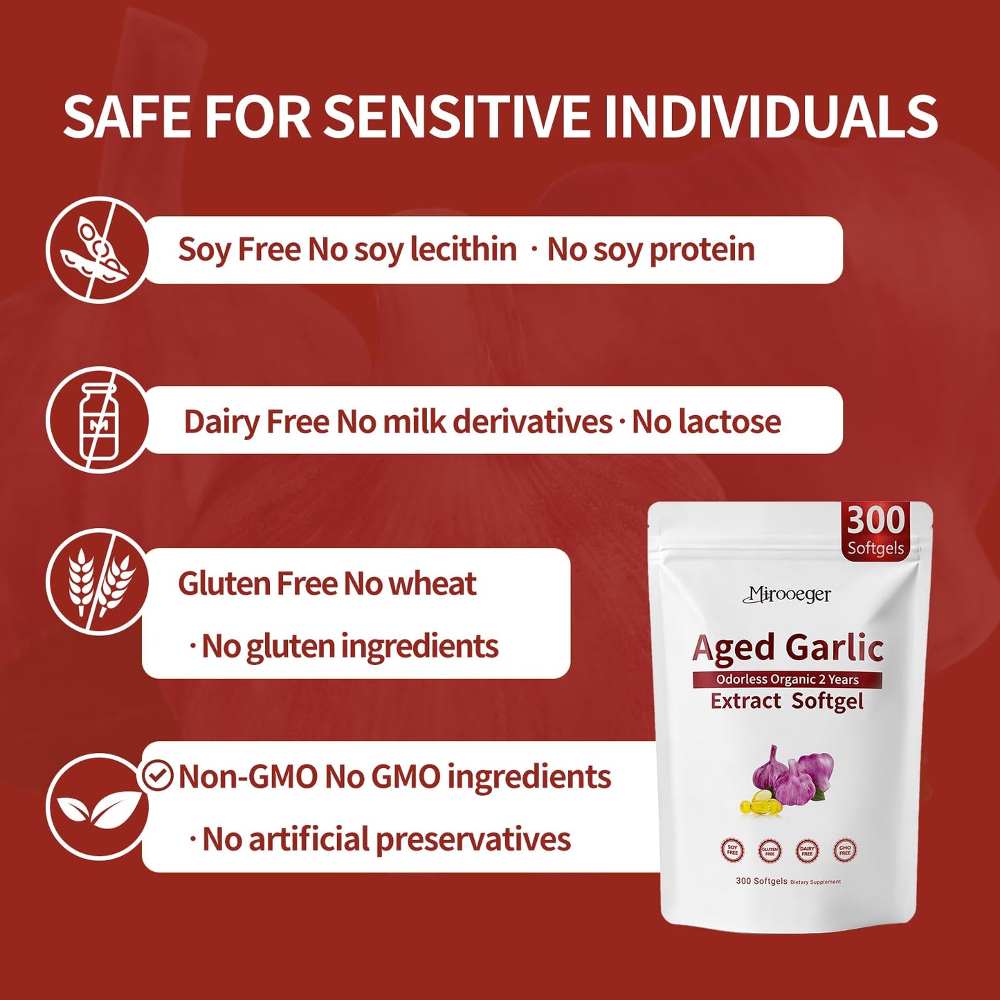 Mirooeger 20:1 Extract Aged Garlic Extract Softgel Capsules, 300 Count