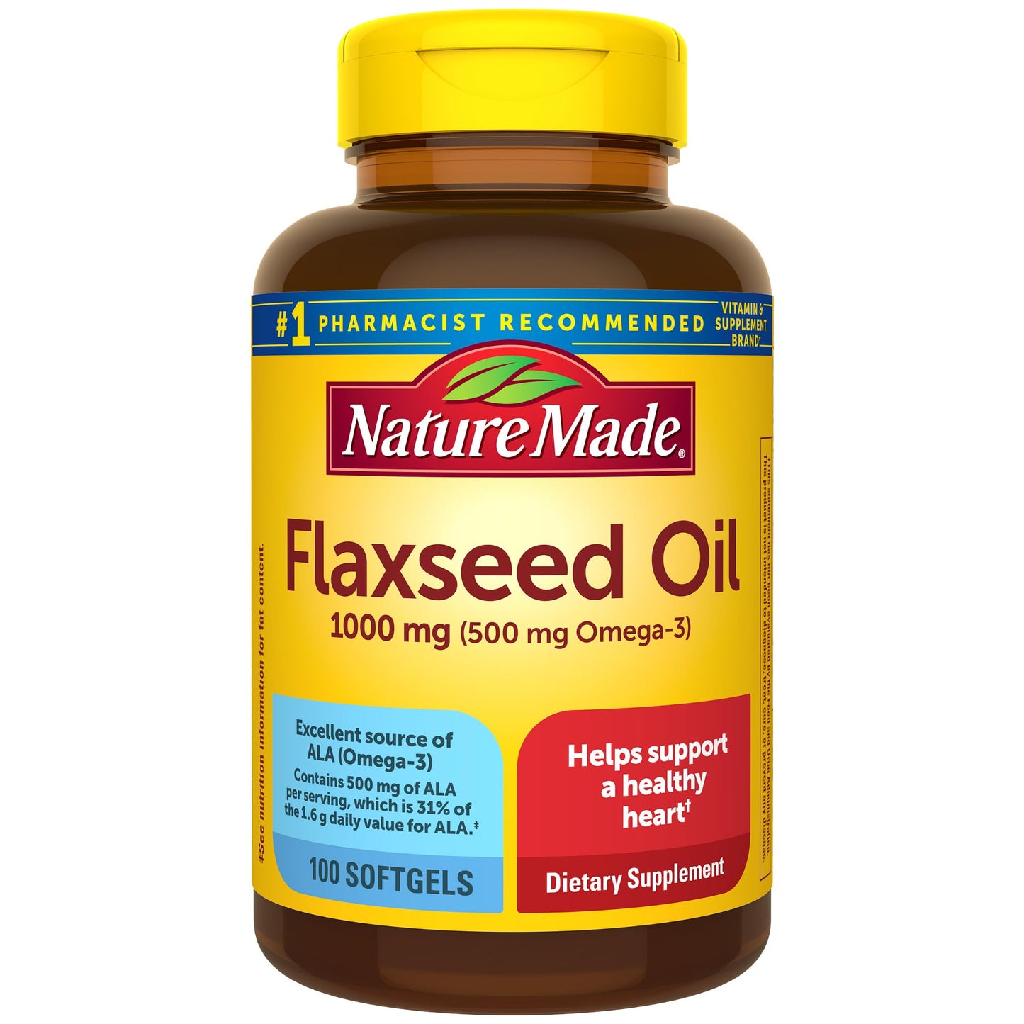 Nature Made Flaxseed Oil 1000 mg Fish Free Omega-3 Softgels, 100 Count
