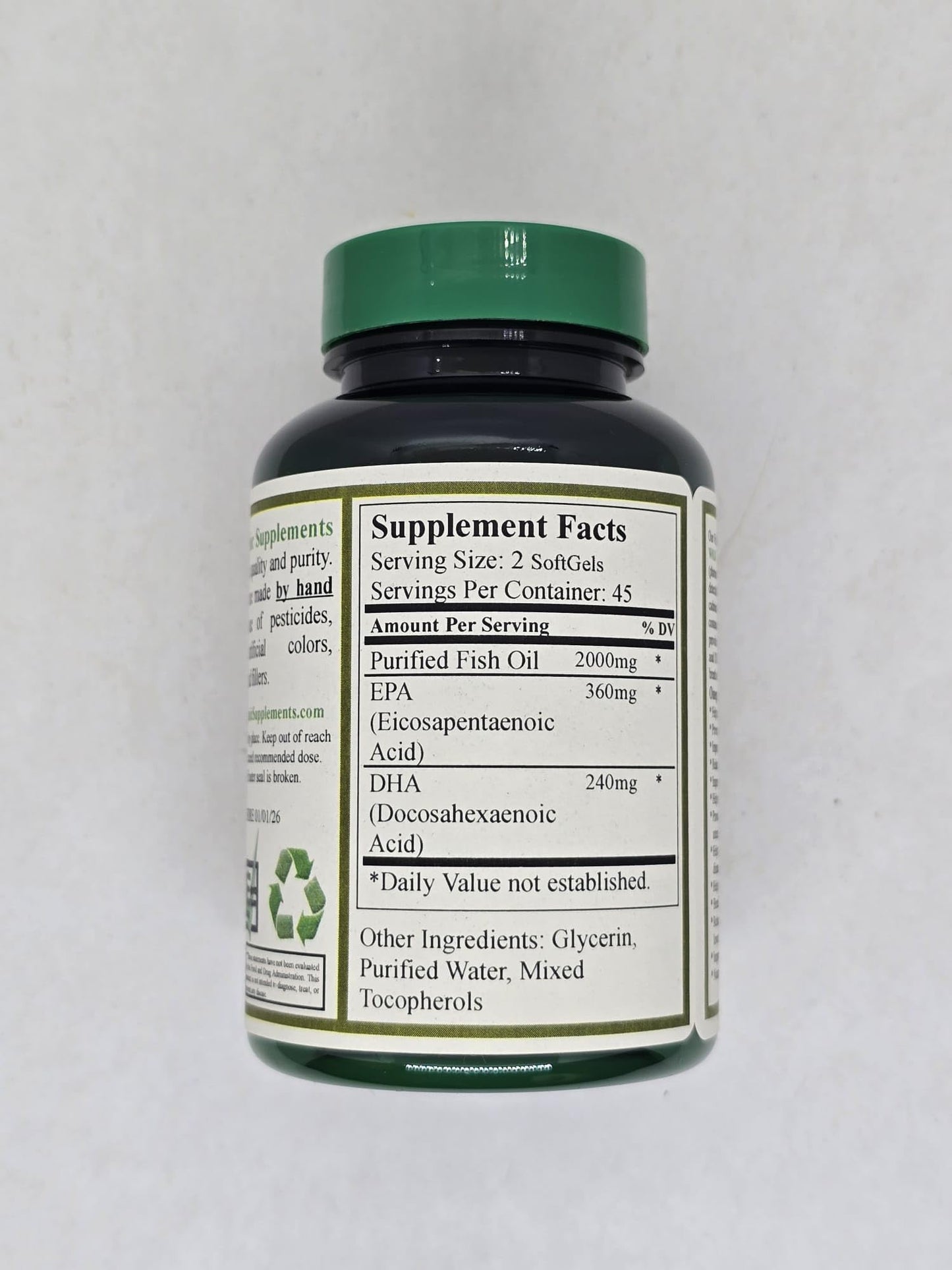 Green Organic Supplements Fish Oil Capsules 90 Count