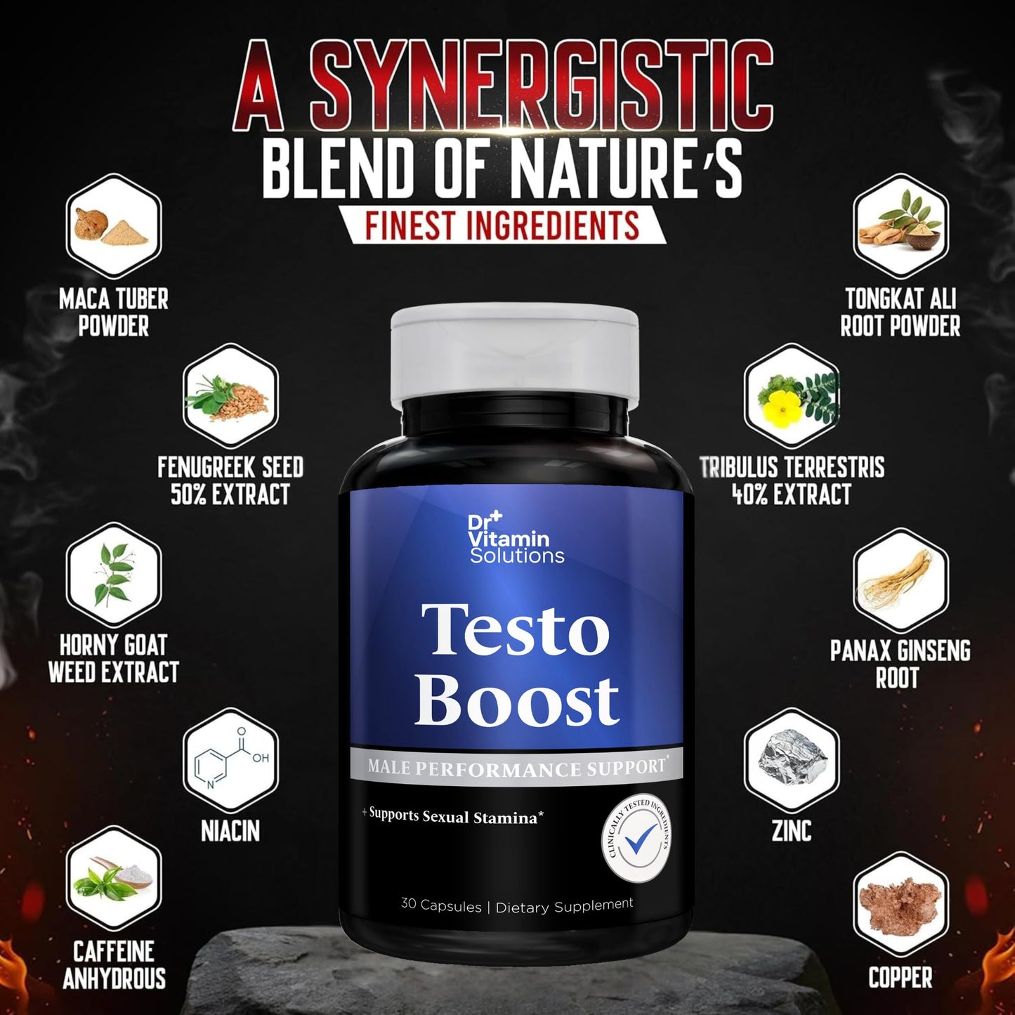 DR VITAMIN SOLUTIONS Testosterone Booster Capsules, 30 Count