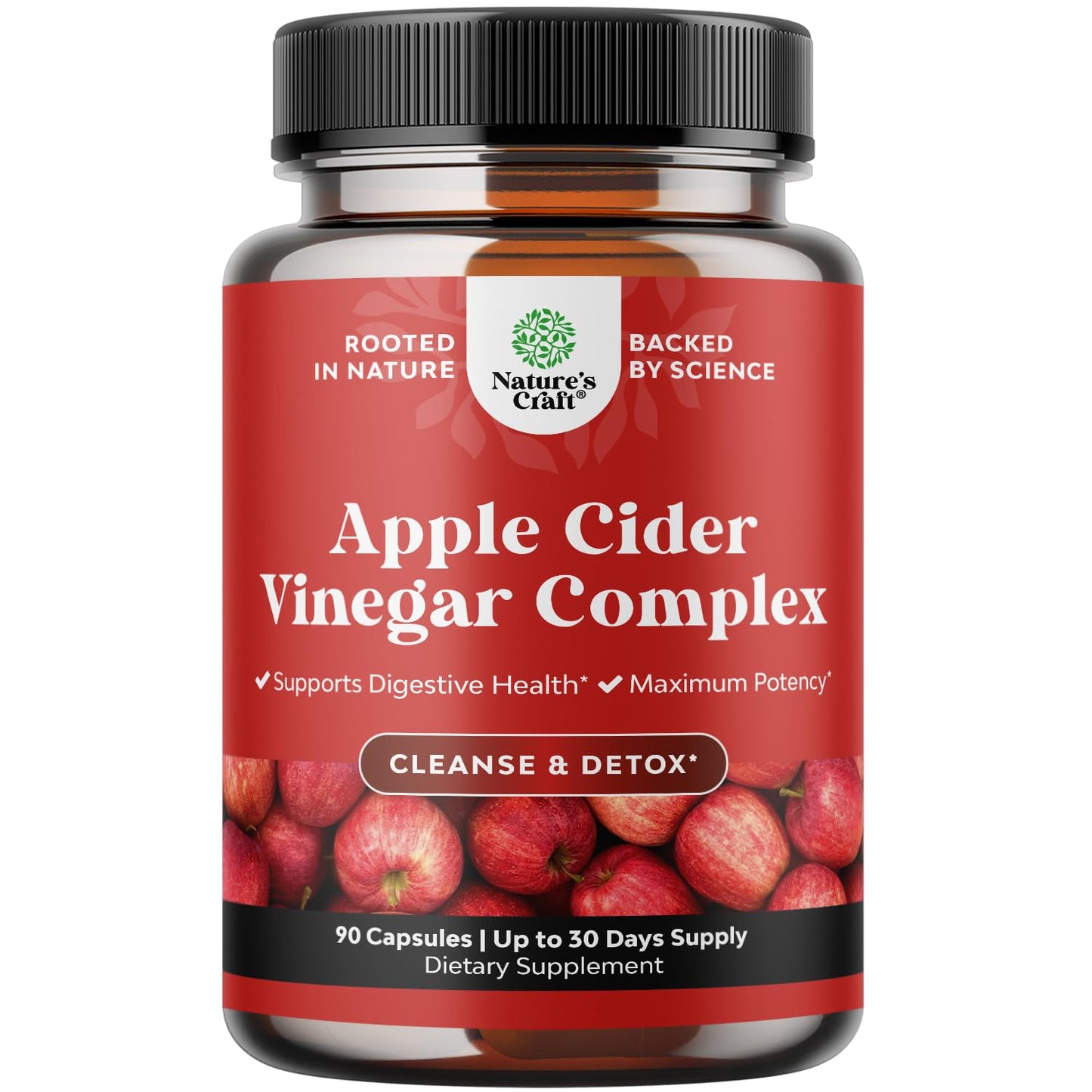 Natures Craft Apple Cider Vinegar Capsules - ACV Cleanse and Detox for Gut and Digestive Health with Cayenne, Extra Strength, 90 Capsules