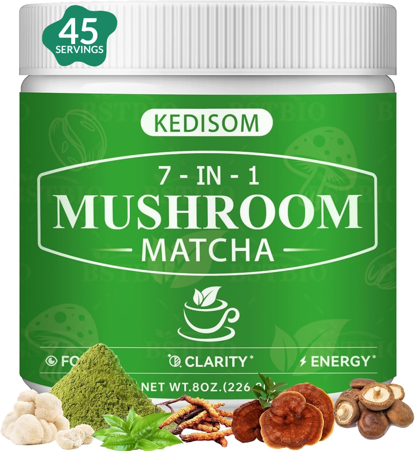 KEDISOM Mushroom Matcha Adaptogenic Mushroom Blend with 7 Superfood Mushrooms and Ceremonial-Grade Matcha with Turkey Tail, Shiitake, Lion's Mane Powder 8