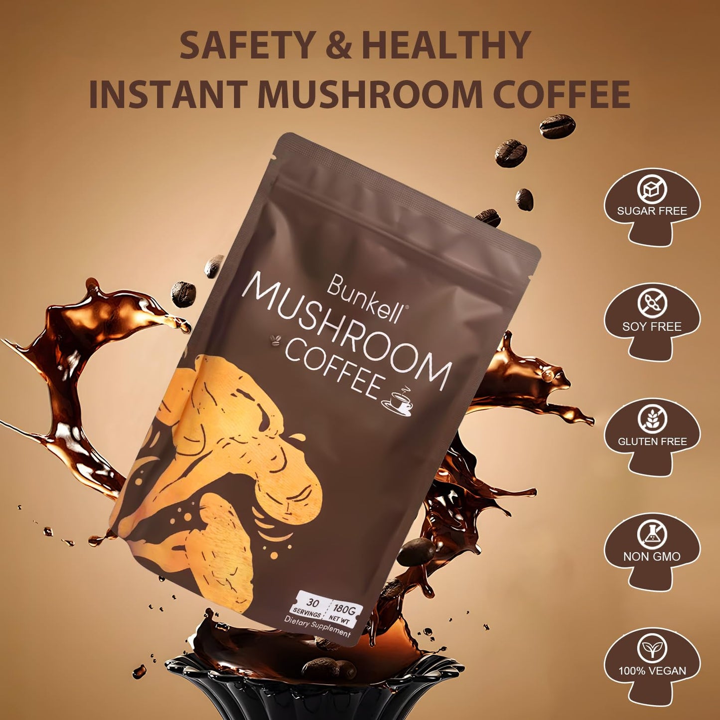 Bunkell Mushroom Coffee Powder, 6.35 oz