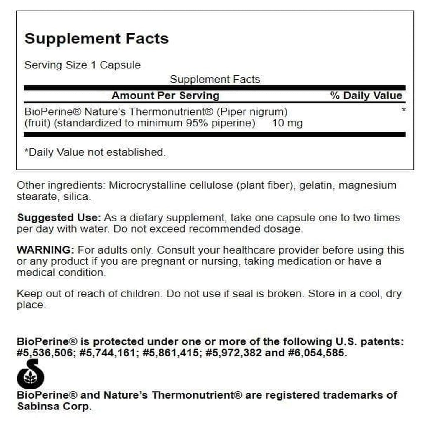 Swanson Bioperine 10 mg VEGAN CAPSULES 200