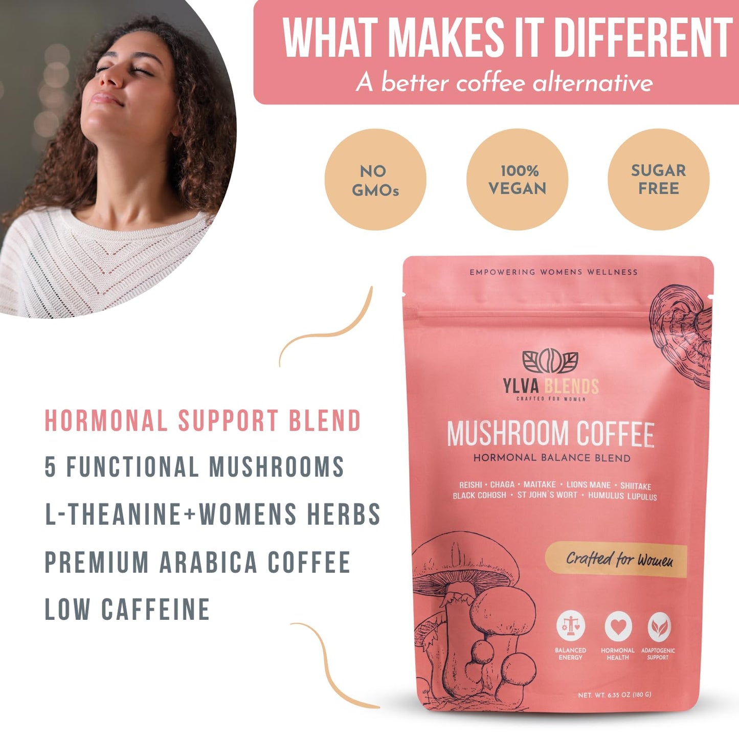 Ylva Blends Mushroom Coffee for Women Powder 6.35