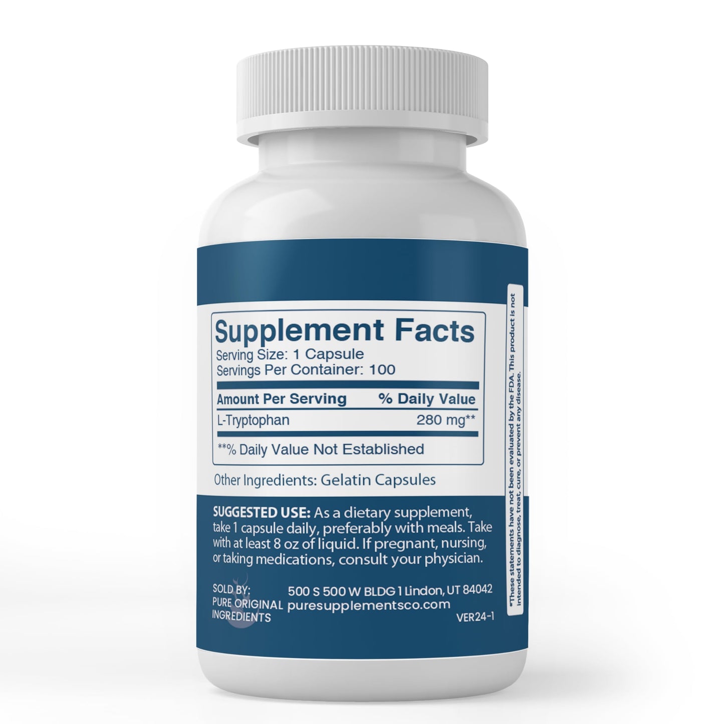 Pure Original Ingredients L-Tryptophan Capsules 100 Count