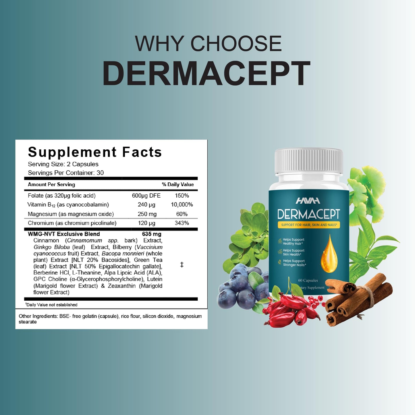 Havah Dermacept Capsules, Derma Cept Health Support, 120 Capsules