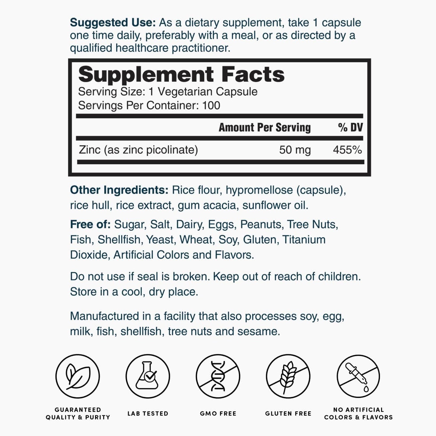 Nature's Lab Zinc Picolinate 50mg Capsule, 100 Count