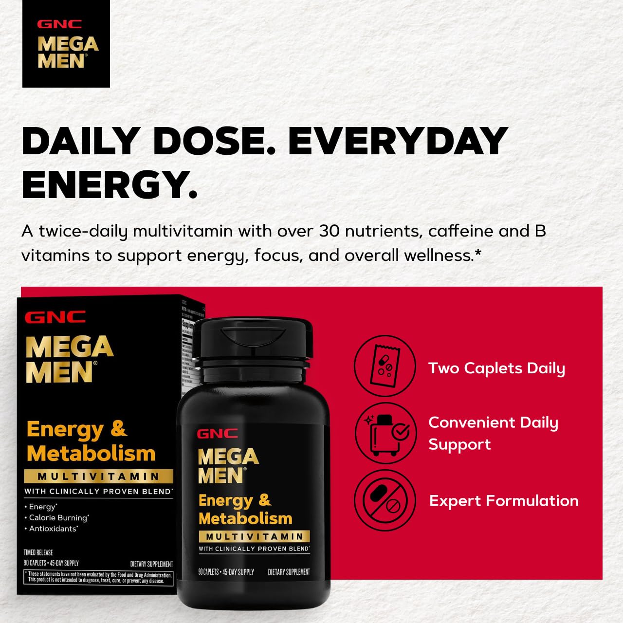 GNC Mega Men Energy & Metabolism Multivitamin for Men Caplets 90