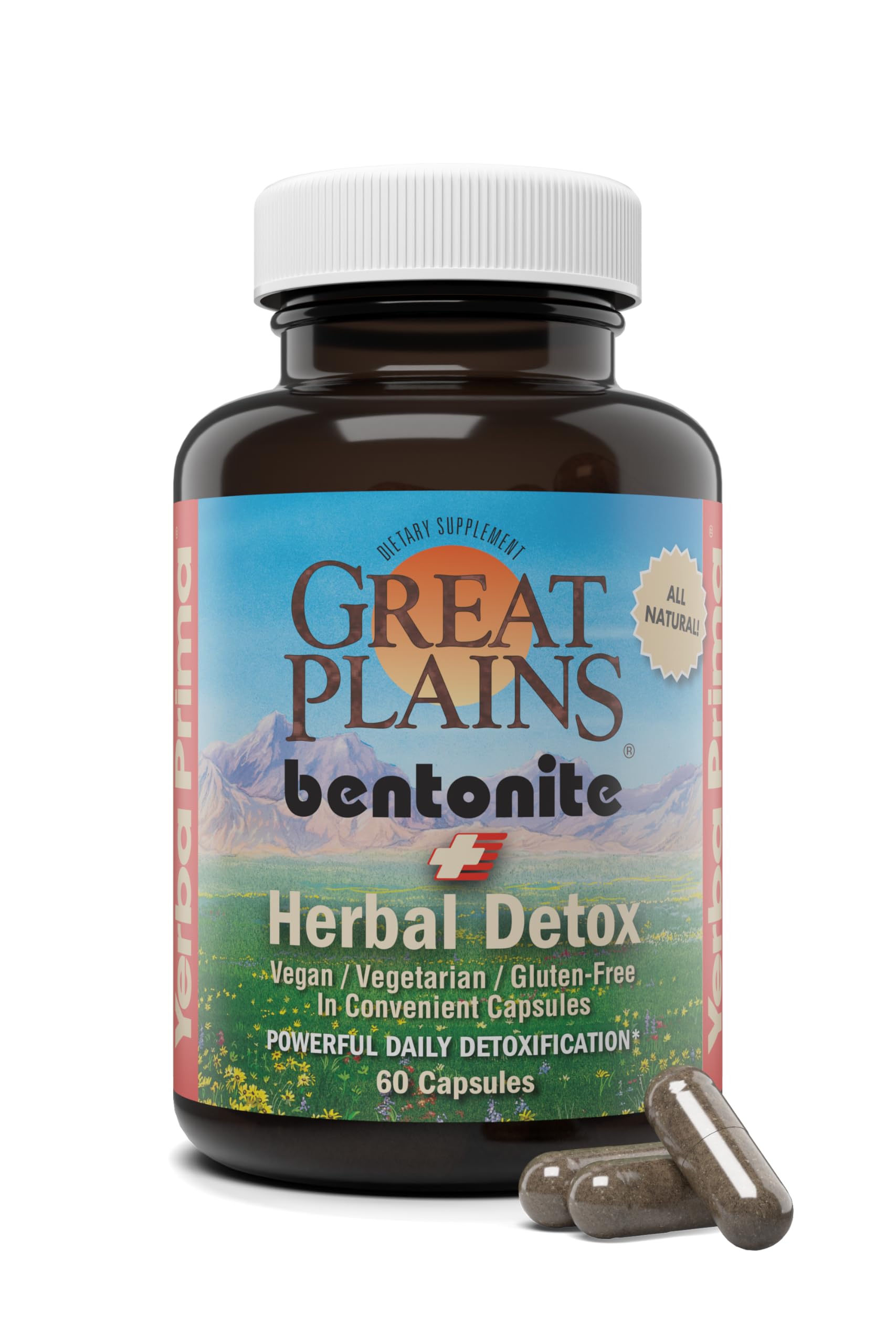 Yerba Prima Bentonite Clay Plus Herbal Detox - Natural Cleansing Supplement 60 Capsules