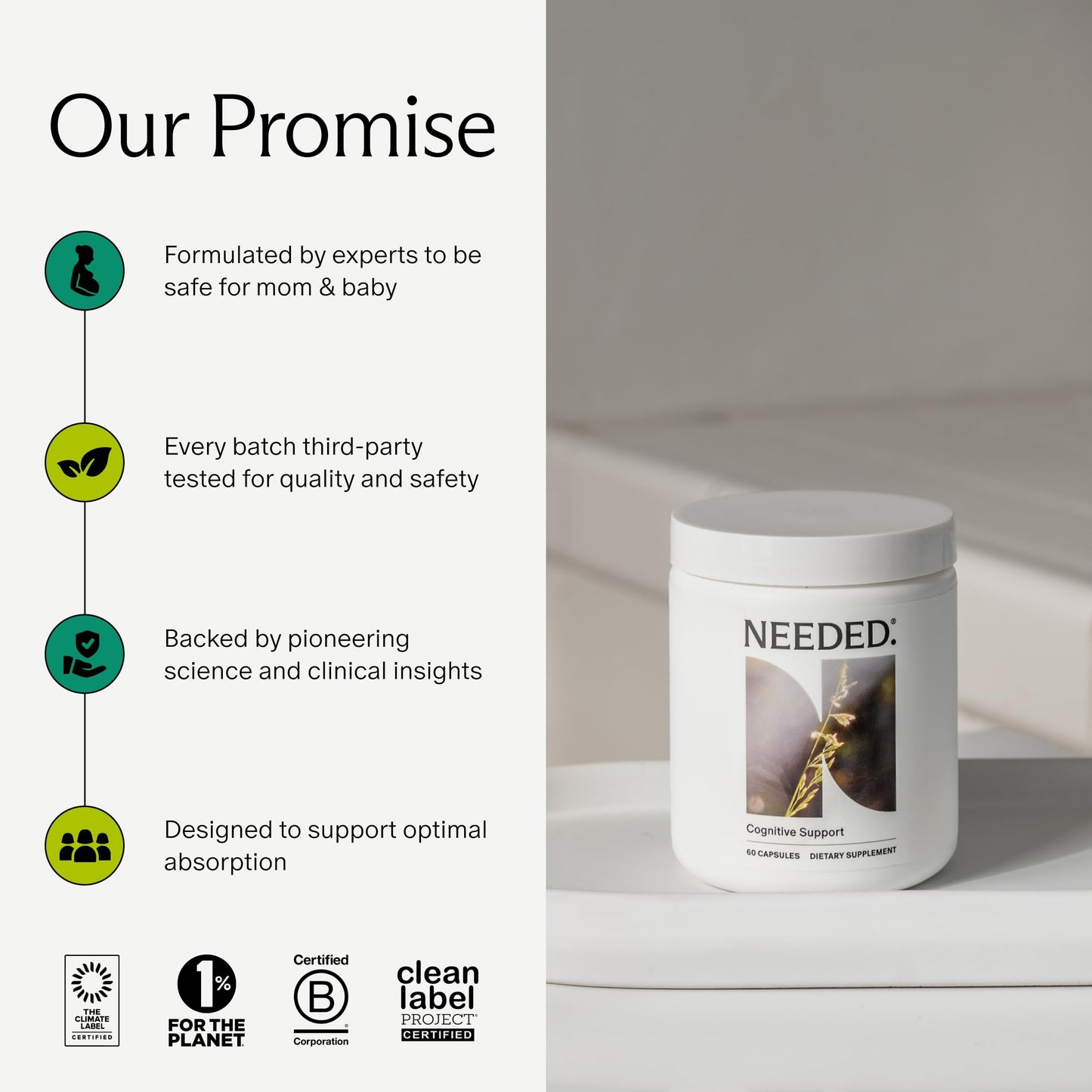 Needed. Cognitive Support - Comprehensive Supplement with Ashwagandha, Reishi & Lion's Mane Mushrooms, Breastfeeding Safe - Supports Focus, Attention, & Memory Capsule 60