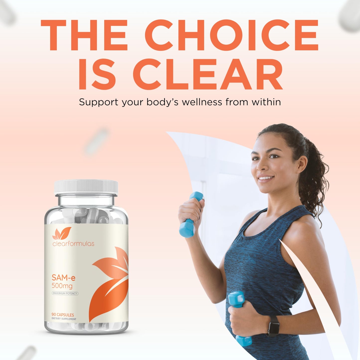 Clear Formulas SAMe 500mg (S-Adenosyl-L-Methionine) Capsule 90 Count