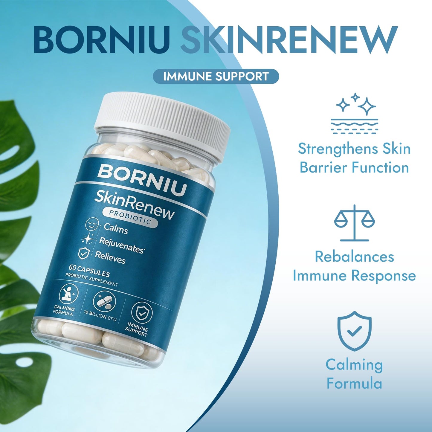NutraNeo Borniu SkinRenew Probiotic for Gut and Skin Support, 60 Capsules