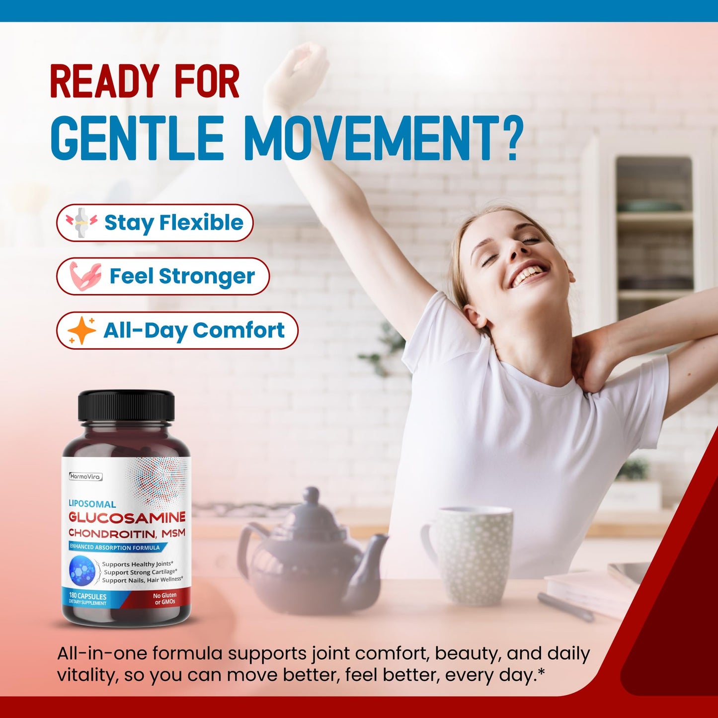HarmoVira Liposomal Glucosamine Chondroitin, MSM Capsules, 180 Count
