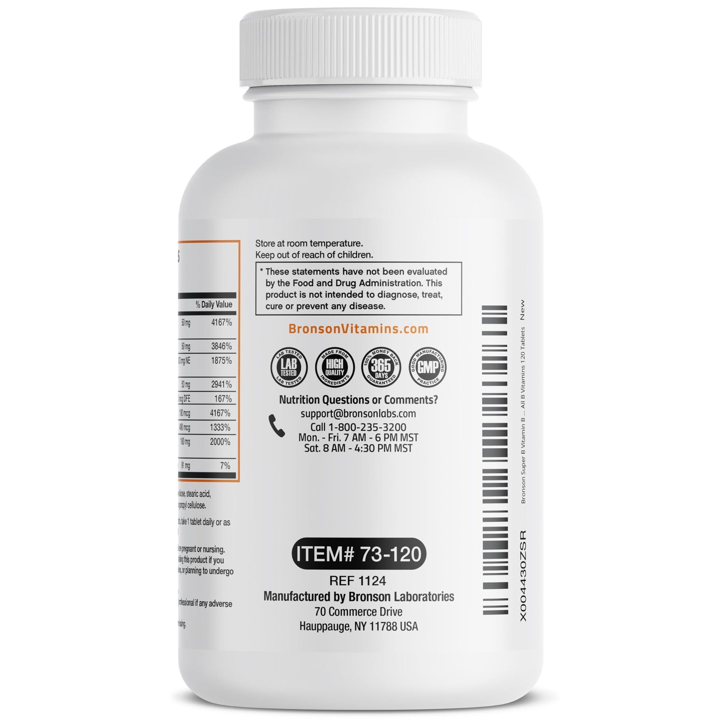 Bronson Super B Vitamin B Complex Sustained Slow Release Tablets, 120 Tablets