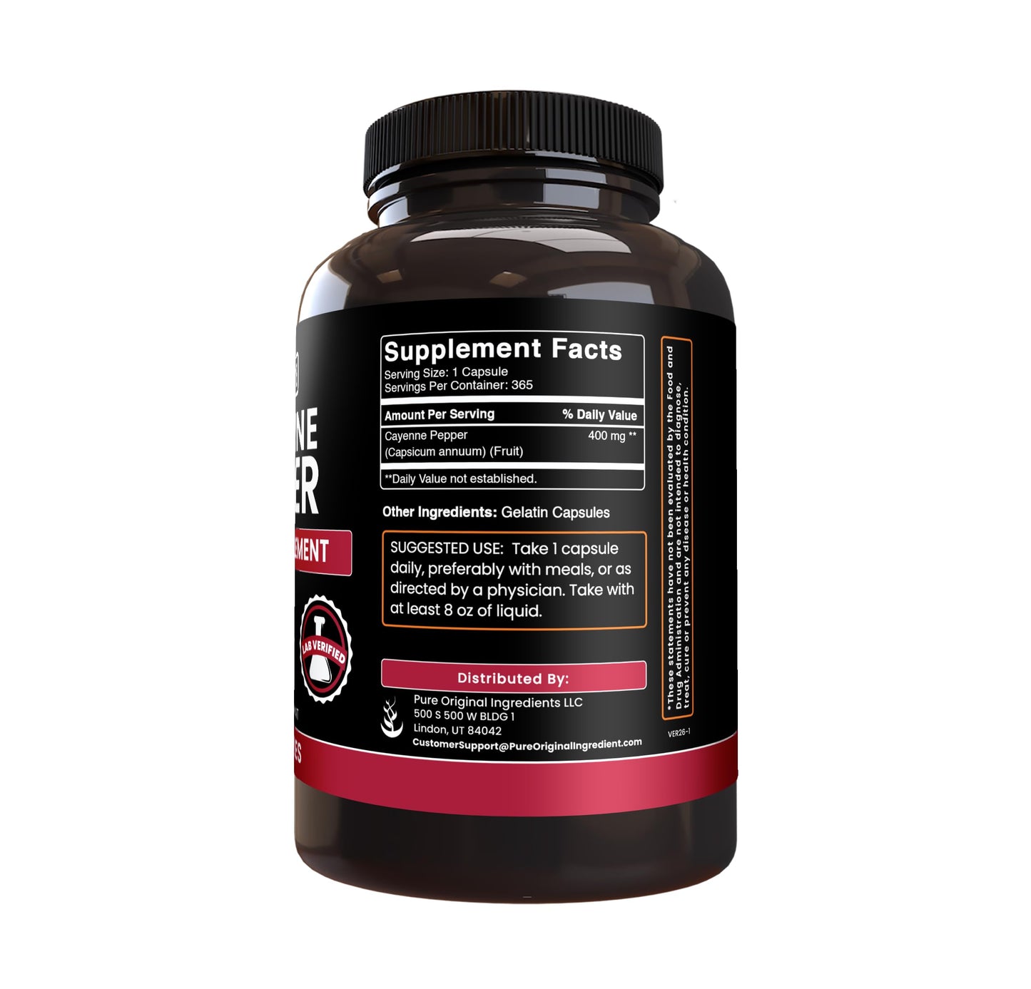 PURE ORIGINAL INGREDIENTS Cayenne Pepper Capsules 365 Count