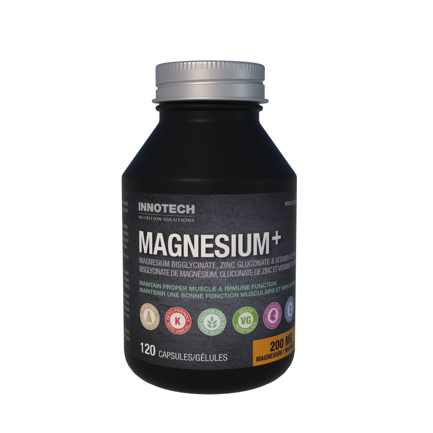 Innotech Nutrition Solutions Magnesium Bisglycinate with Zinc Gluconate & Vitamin K2 MK-7 Capsules, 120 Capsules
