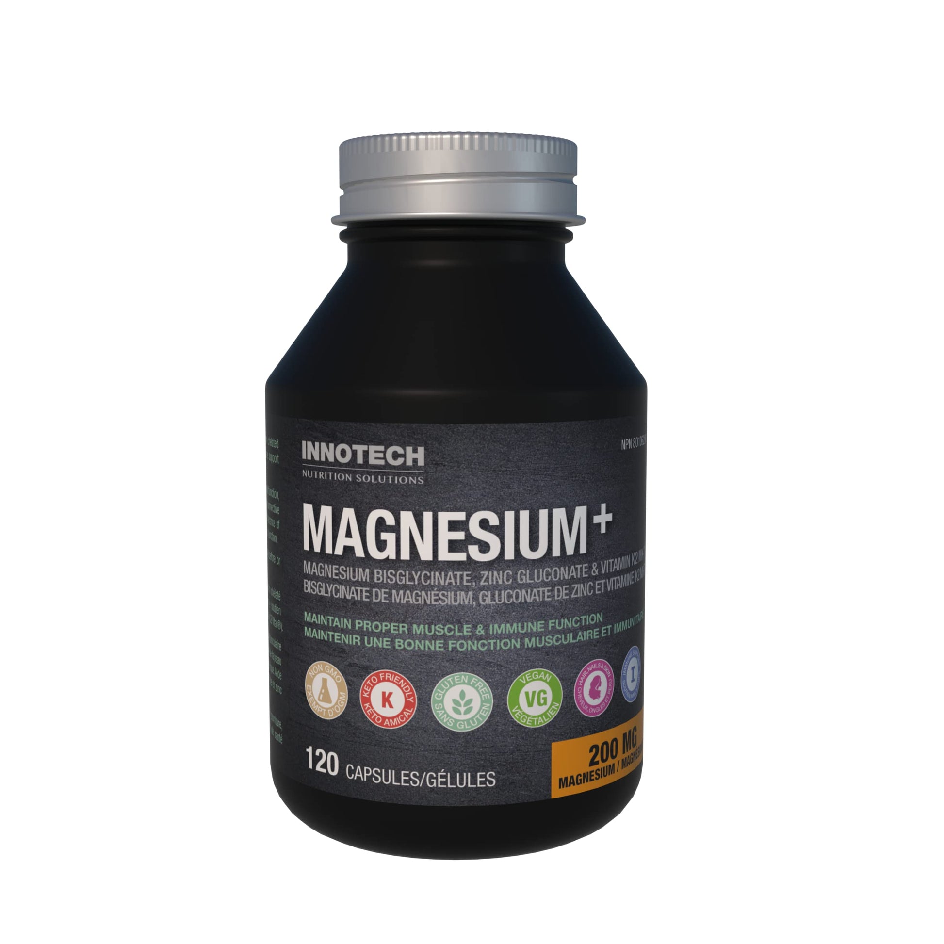 Innotech Nutrition Solutions Magnesium Bisglycinate with Zinc Gluconate & Vitamin K2 MK-7 Capsules, 120 Capsules