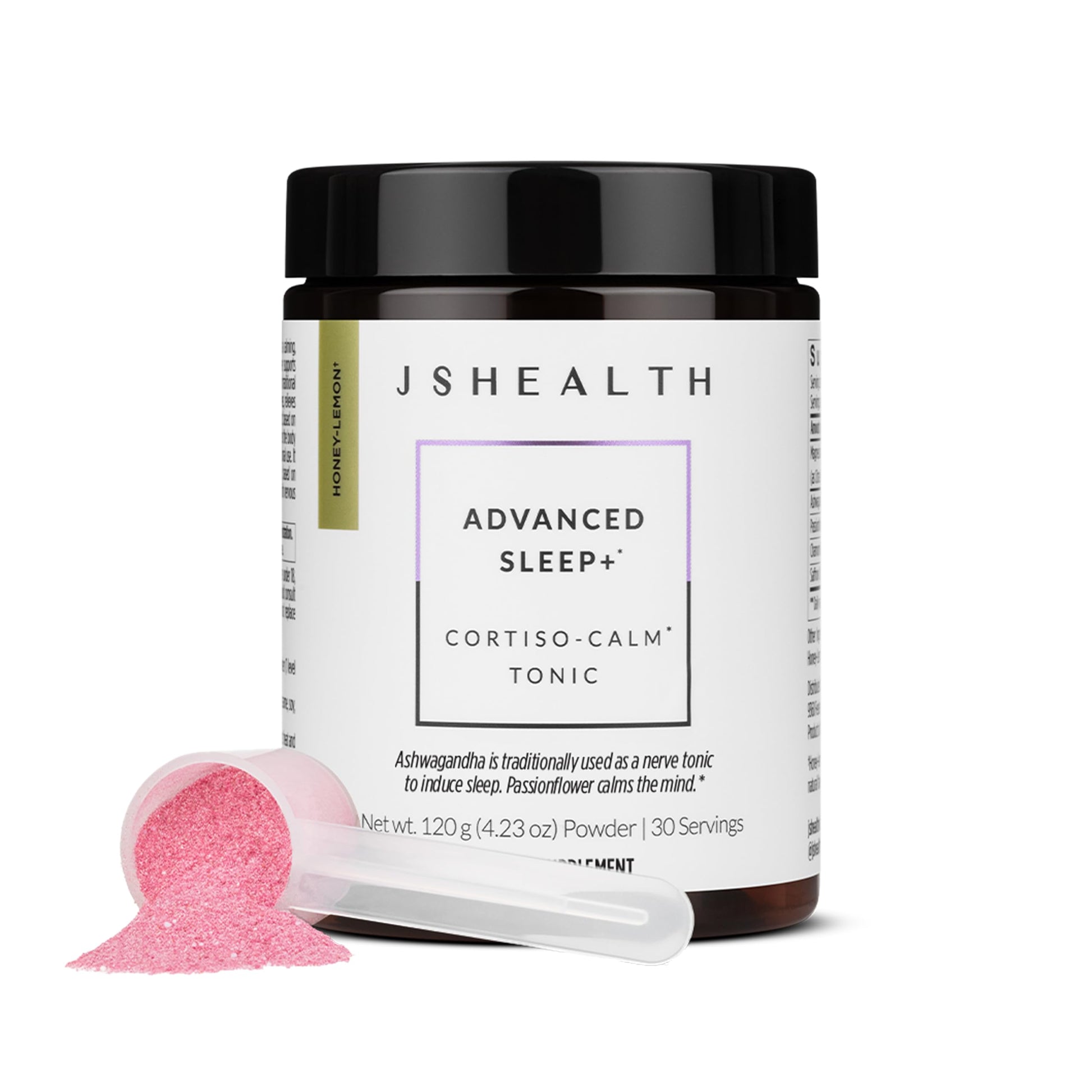 JSHealth Advanced Sleep Plus Powder 4.2 oz Sleep Aid with Passionflower, Ashwagandha & Magnesium Glycinate Dihydrate - Honey-Lemon Flavor