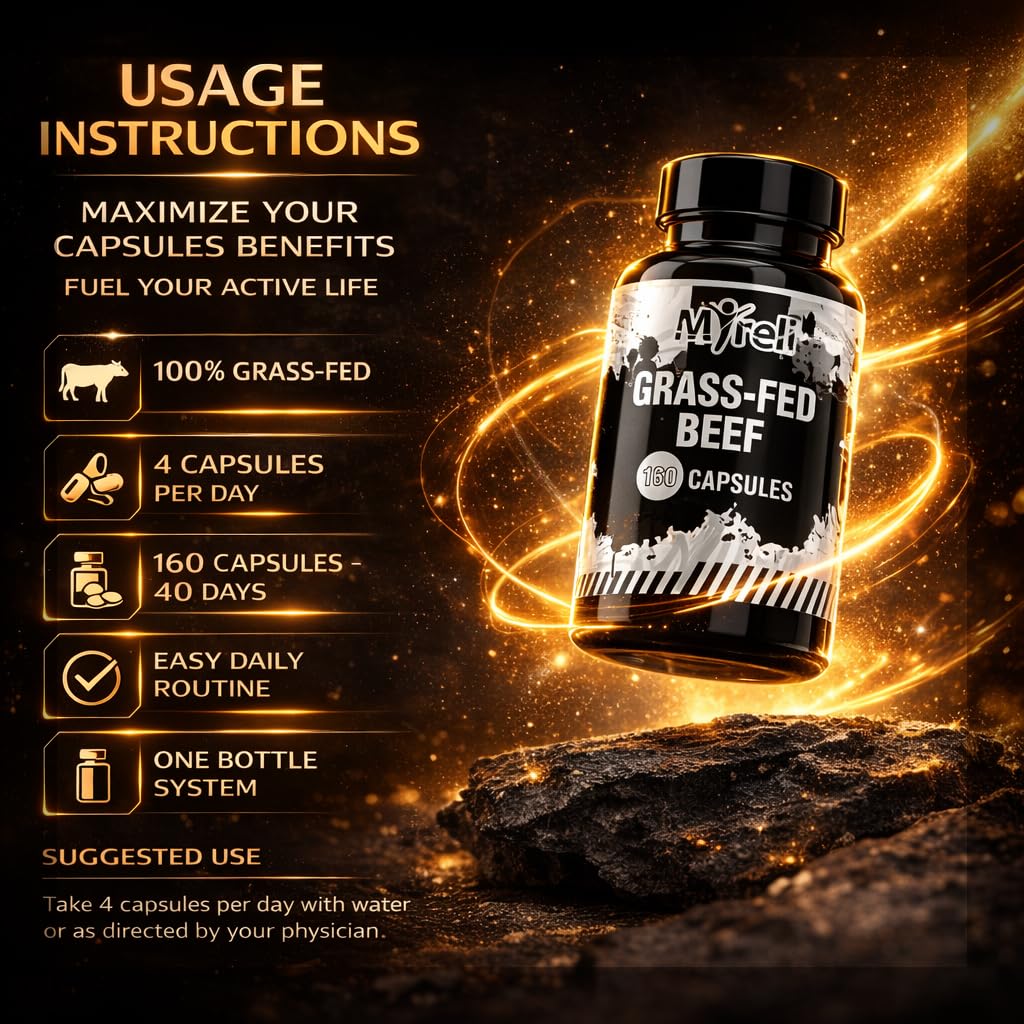 MYRELI Grass-Fed Beef Organ Complex – 8 Organs with Liver, Heart, Kidney, Brain, Spleen, Pancreas, Lung & Thymus Plus Collagen – Source of Proteins, Amino Acids & Nutrients – Non-GMO, 160 Capsules