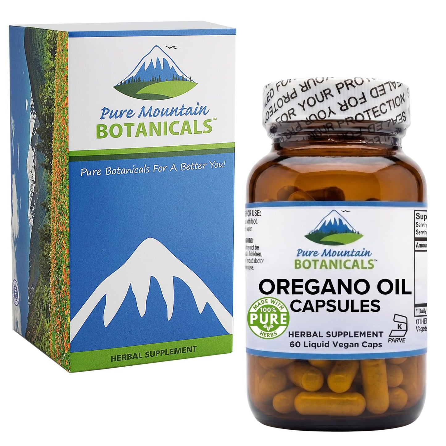 Pure Mountain Botanicals Oregano Oil Capsules, 60 Count, 510mg Oil of Oregano, Carvacrol 70%, Kosher