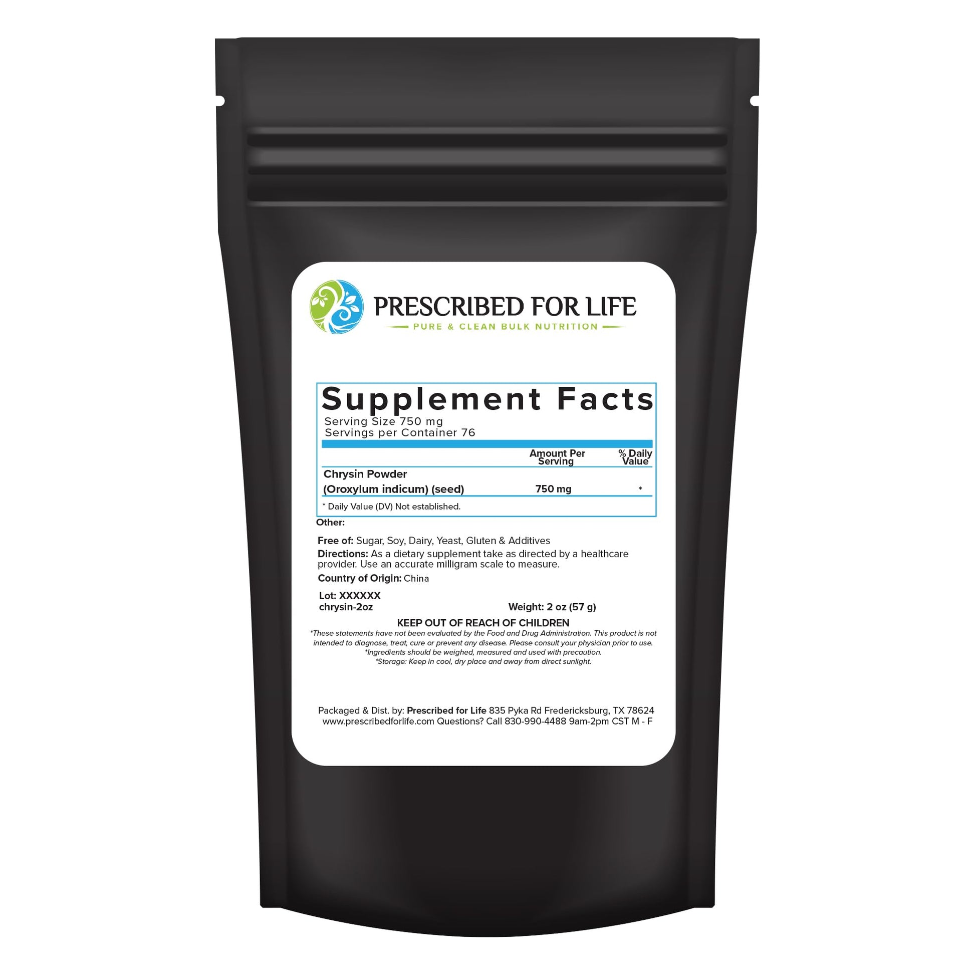 Prescribed For Life Chrysin Powder, 1.98 Ounce