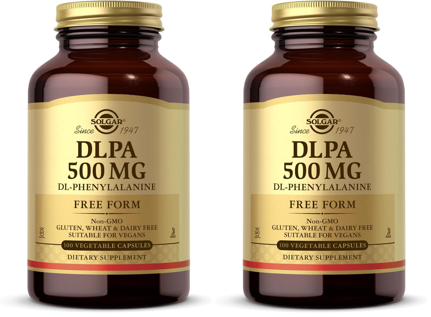 Solgar DLPA 500 mg Free Form DL-Phenylalanine Vegetable Capsules, 200 Capsules