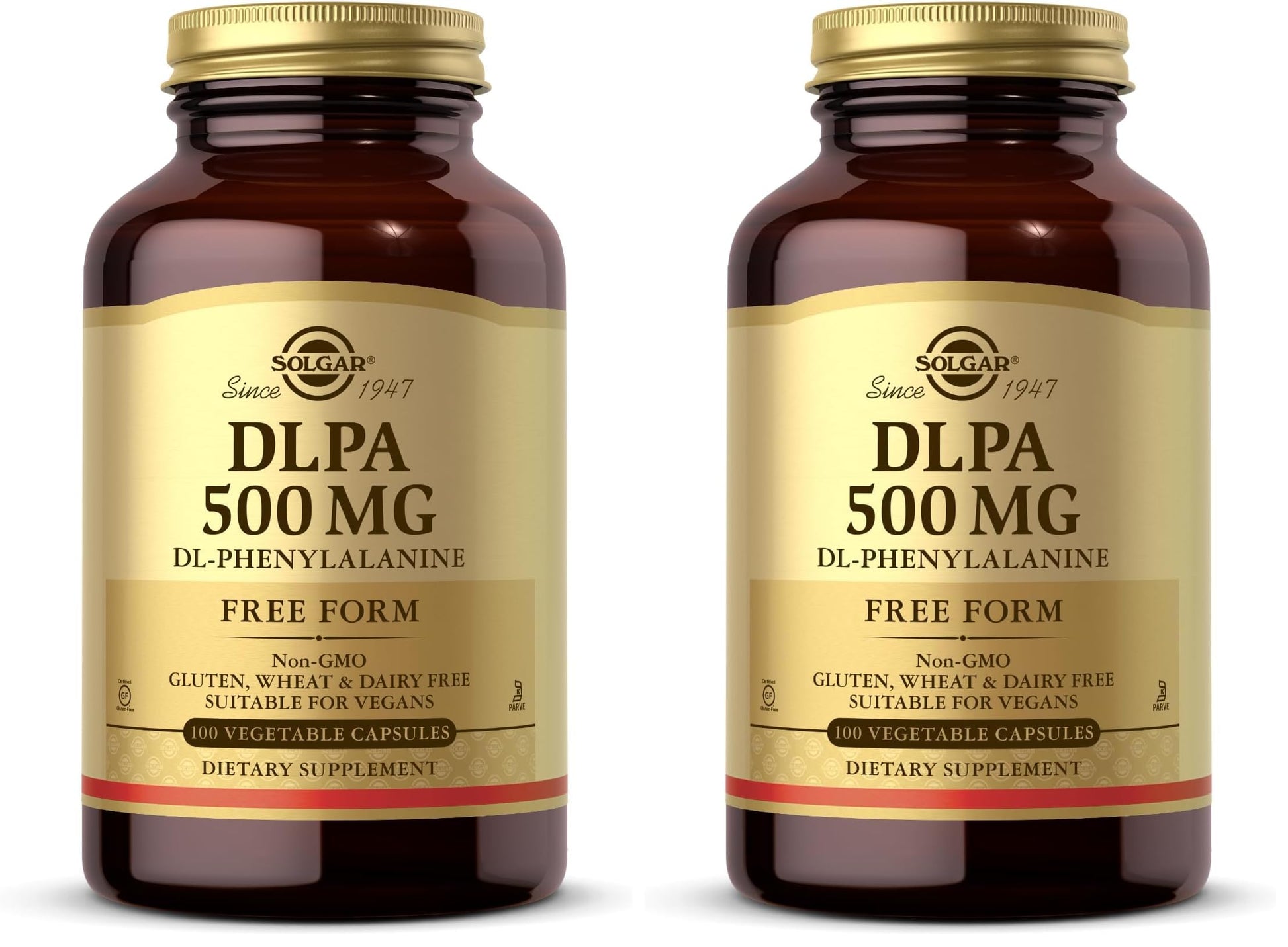 Solgar DLPA 500 mg Free Form DL-Phenylalanine Vegetable Capsules, 200 Capsules