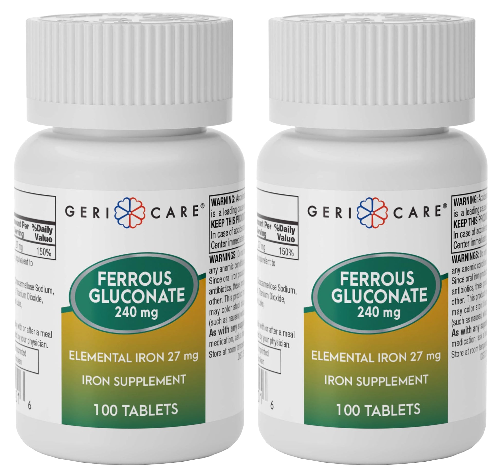GeriCare Ferrous Gluconate 27 mg Iron Tablets, 200 Count