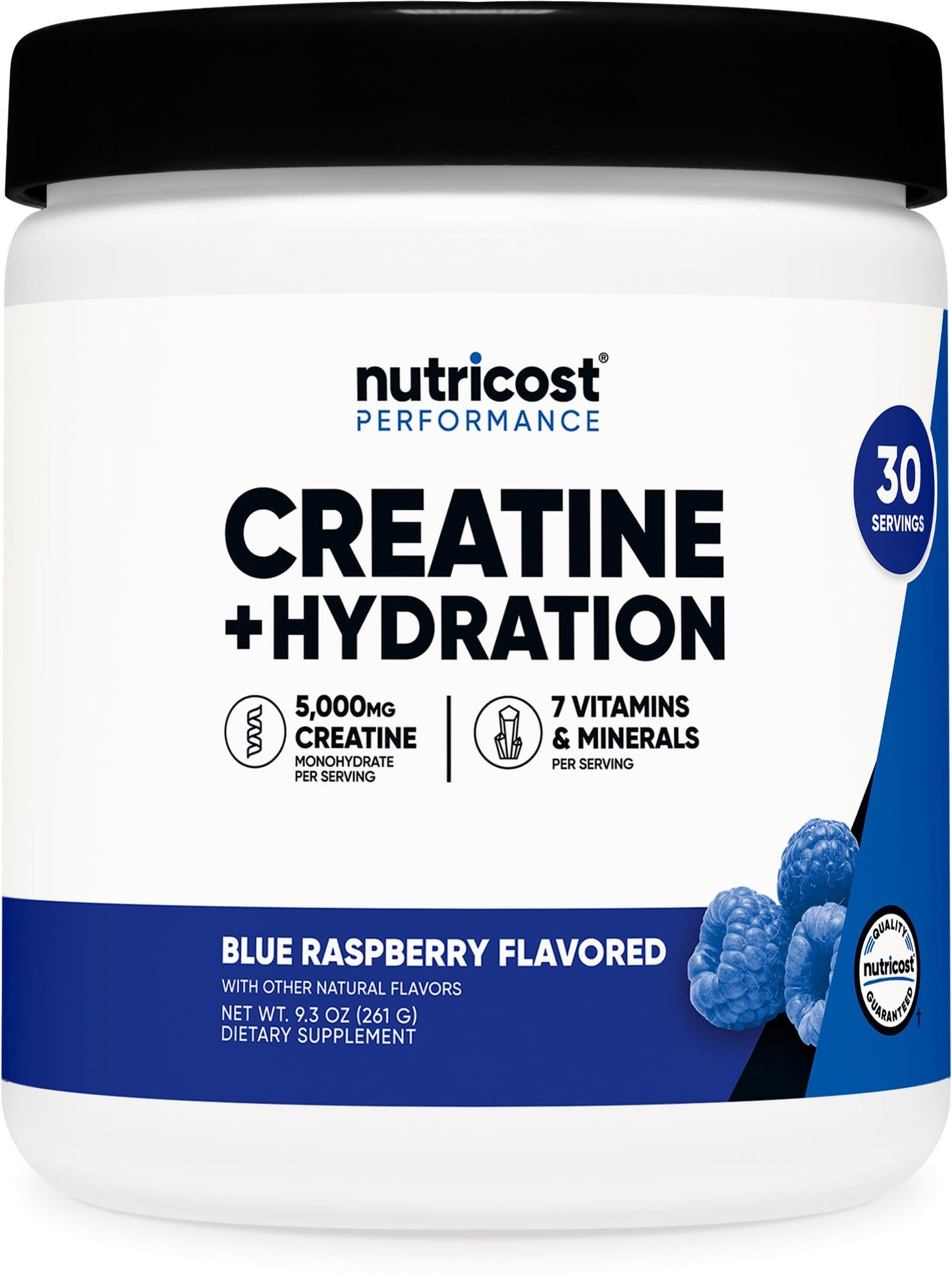 Nutricost Creatine Monohydrate + Hydration Blue Raspberry Flavored Powder, 9.3 oz