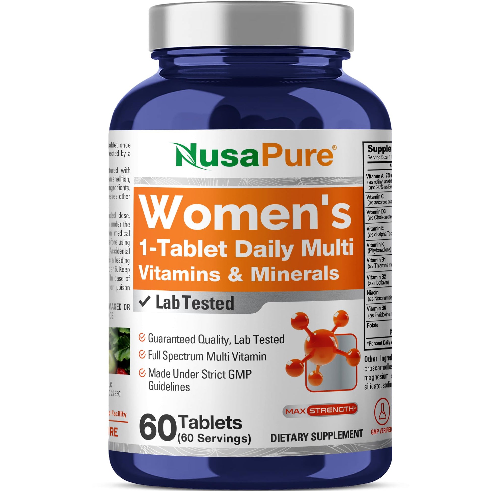 NusaPure Women's Multivitamins & Minerals Tablets, 60 Count