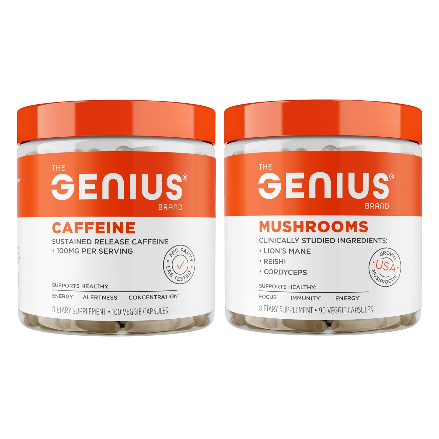 The Genius Brand Caffeine Pills + Mushroom Plant-Based Supplement (Alert Concentration) Capsule 190 Count