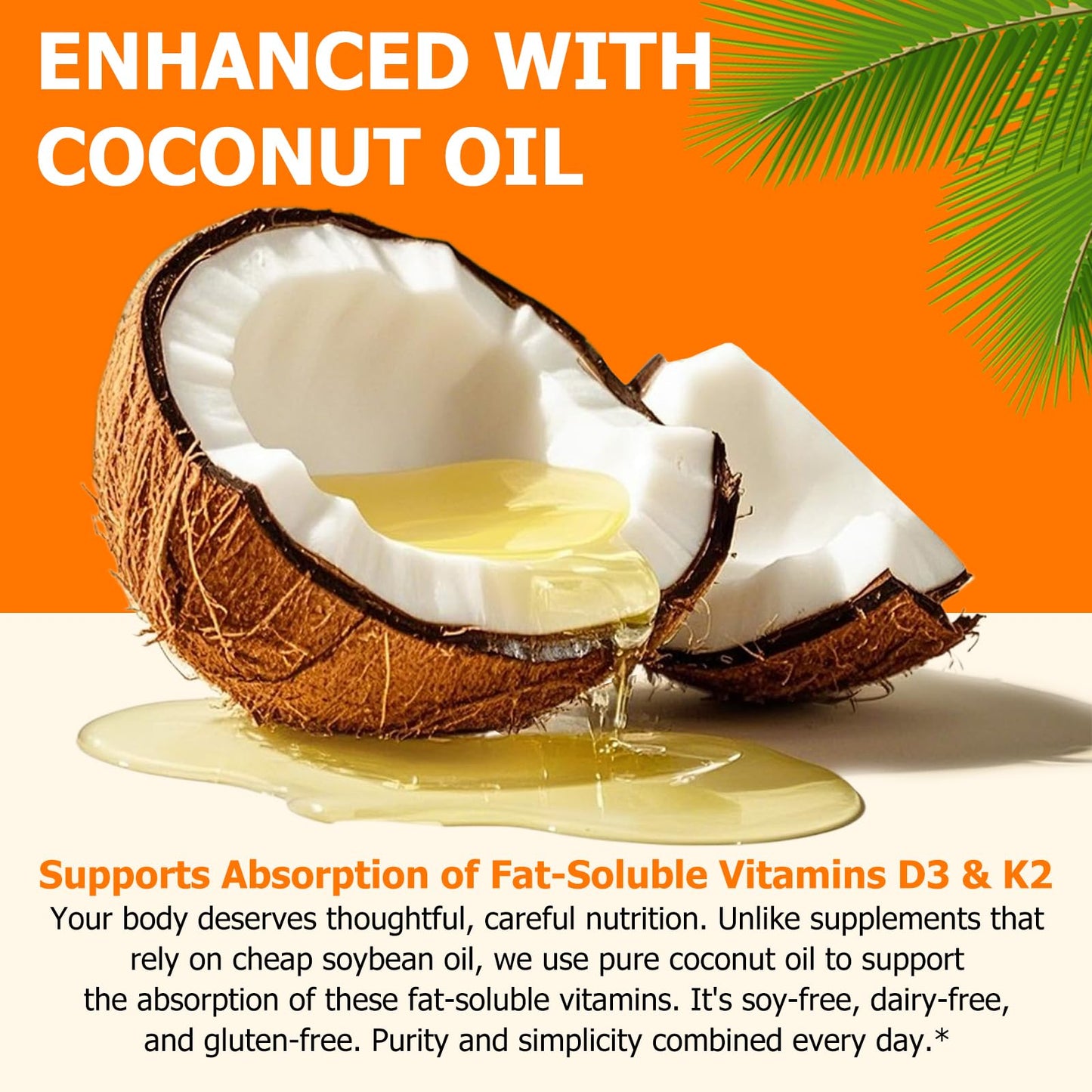 Liefiet Vitamin D3 K2 Capsules with Virgin Coconut Oil, 120 Softgels