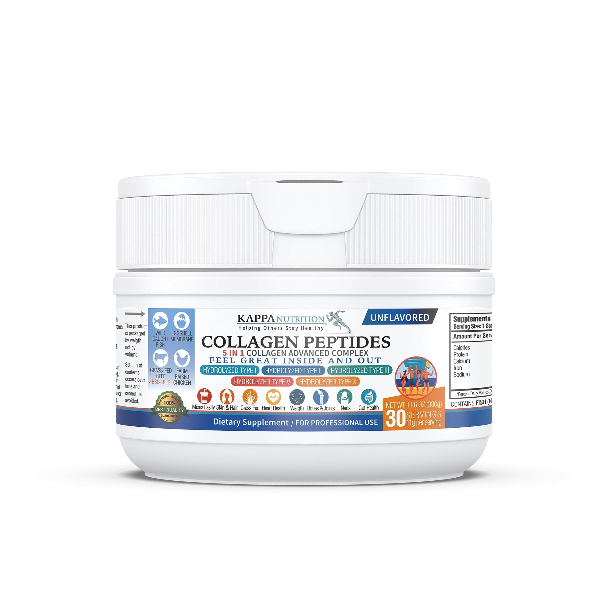 KAPPA NUTRITION Collagen Peptides Powder, 5 in 1 Multi-Collagen Advanced Complex with Hydrolyzed Collagen Peptides, 11.6 oz