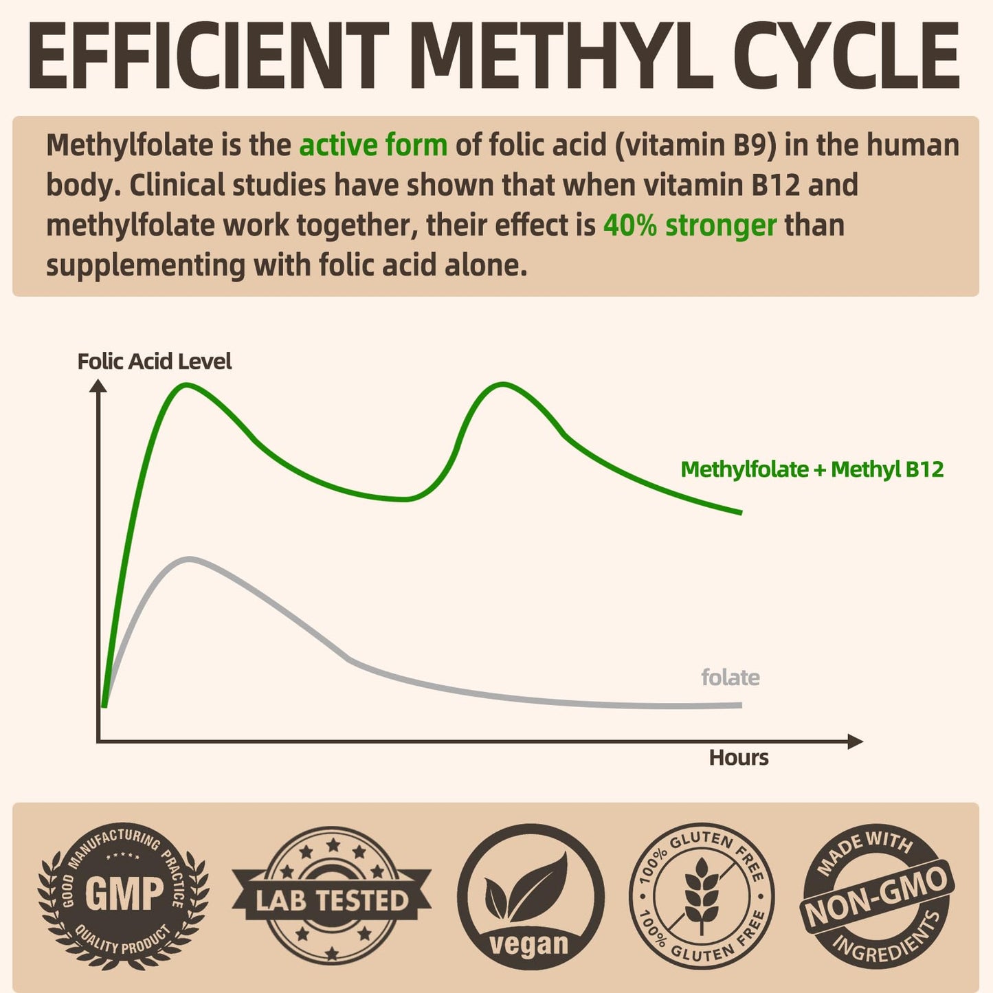 Fleamart L Methylfolate 15mg Plus Methyl B12 - Methylated Vitamin B9 (5-MTHF) Supplement, Capsules, 120 Count