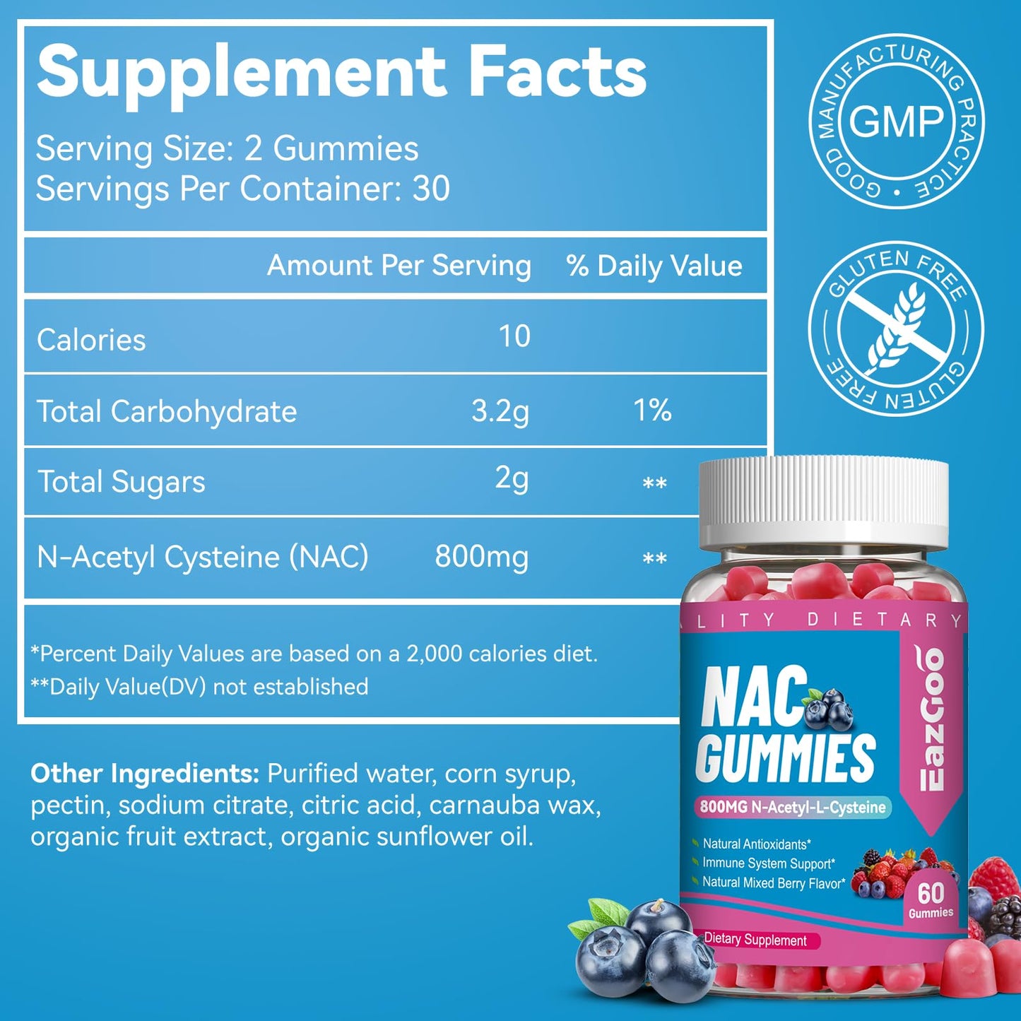 EAZGOO NAC Gummies 800mg Gummy, 60 Count