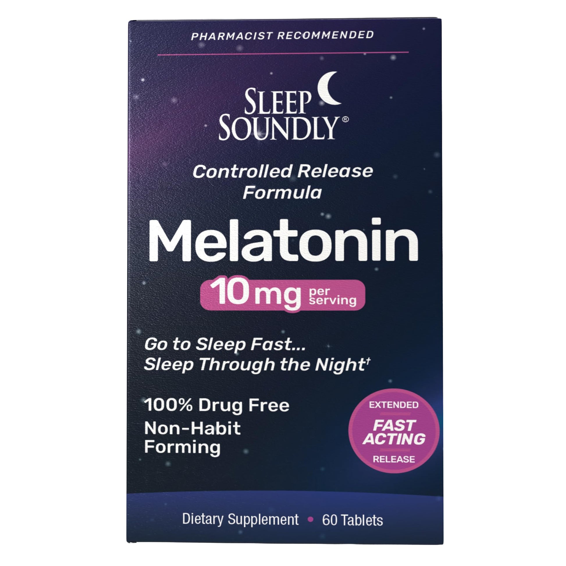 Sleep Soundly Melatonin 10mg, Fast Acting Extended Release Sleep Formula Tablet, 60 Count