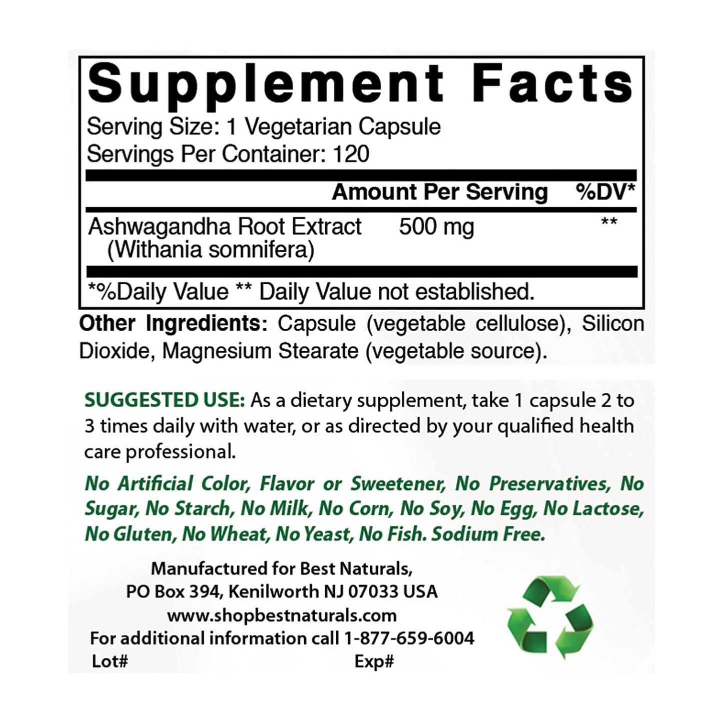 Best Naturals Berberine 500mg & Ashwagandha Extract 500mg Capsules, 2 Count