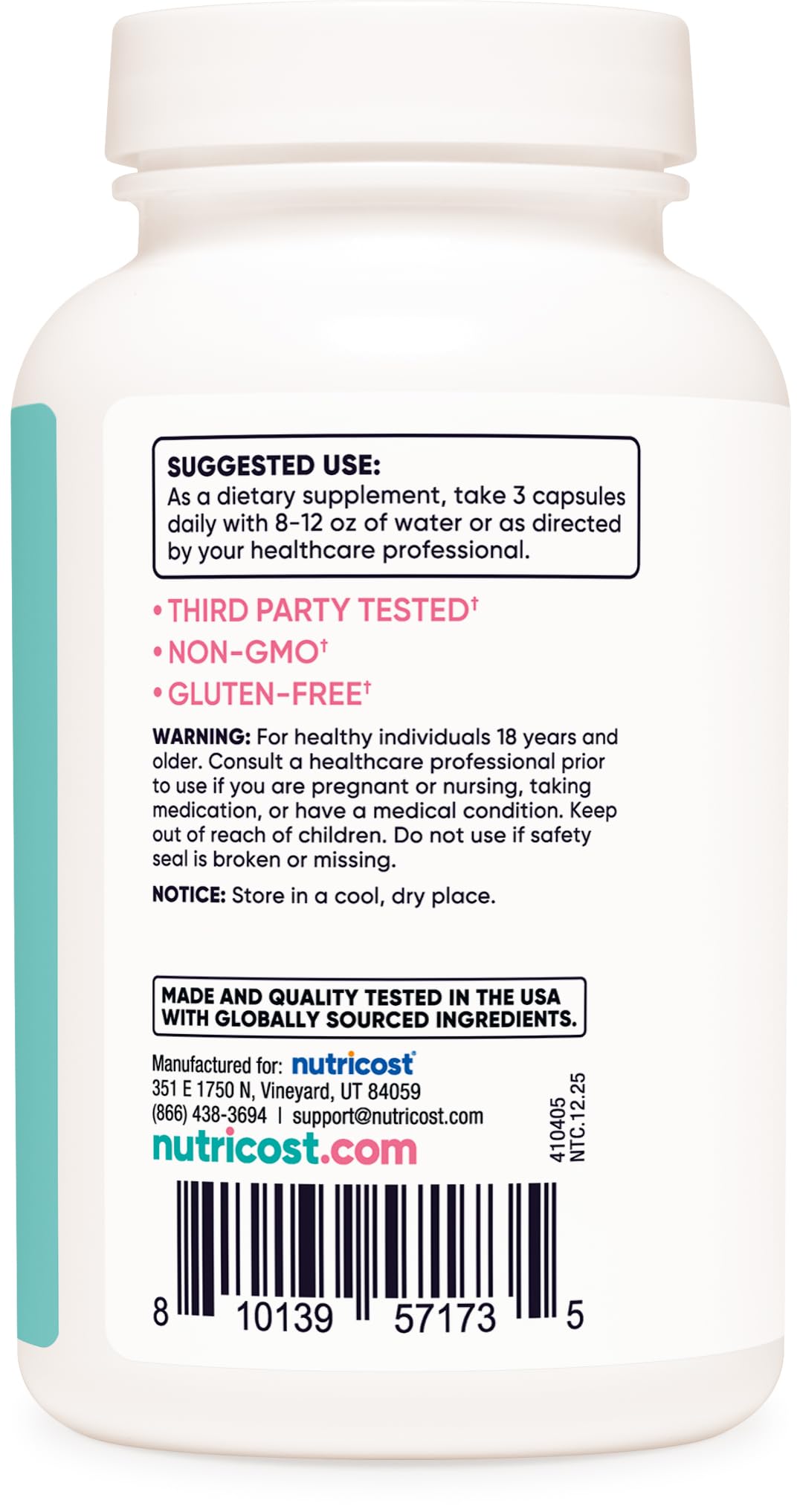 Nutricost Calcium (600mg) + Vitamin D3 (12.5mcg) for Women, 180 Capsules