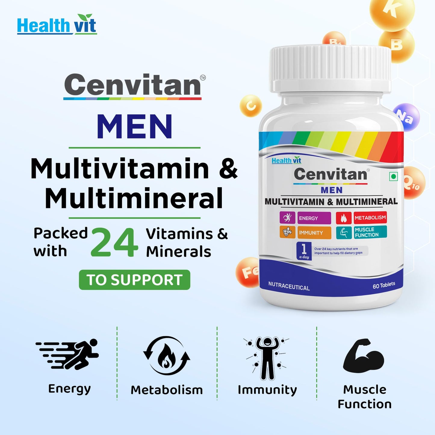 Healthvit Cenvitan Men Multivitamins and Multiminerals Tablets, 60 Tablets