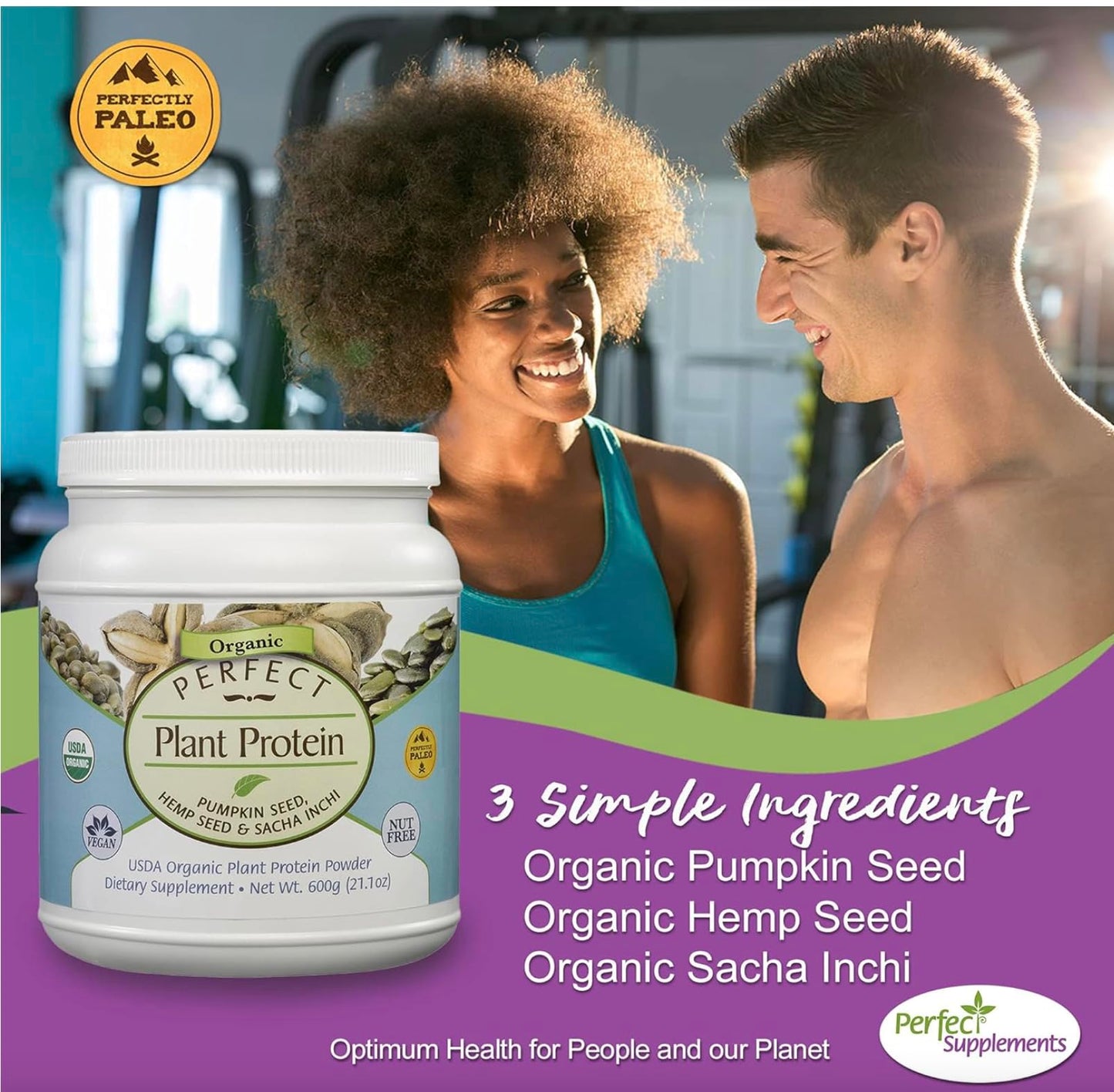 Perfect Supplements Perfect Plant Protein Powder, Pumpkin Seed, Hemp Seed & Sacha Inchi, 21.1 oz