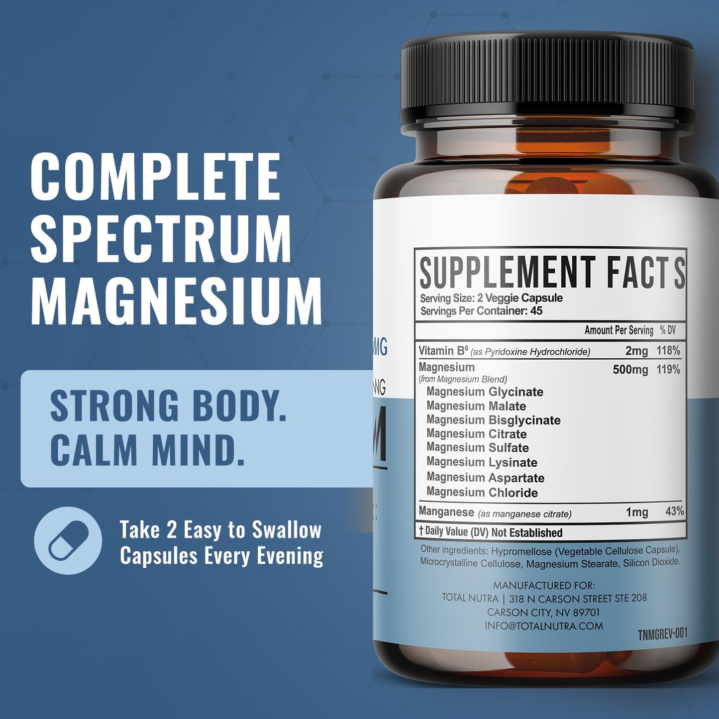 Total Nutra 10-in-1 Magnesium Supplement 500 mg Capsule 90 Count