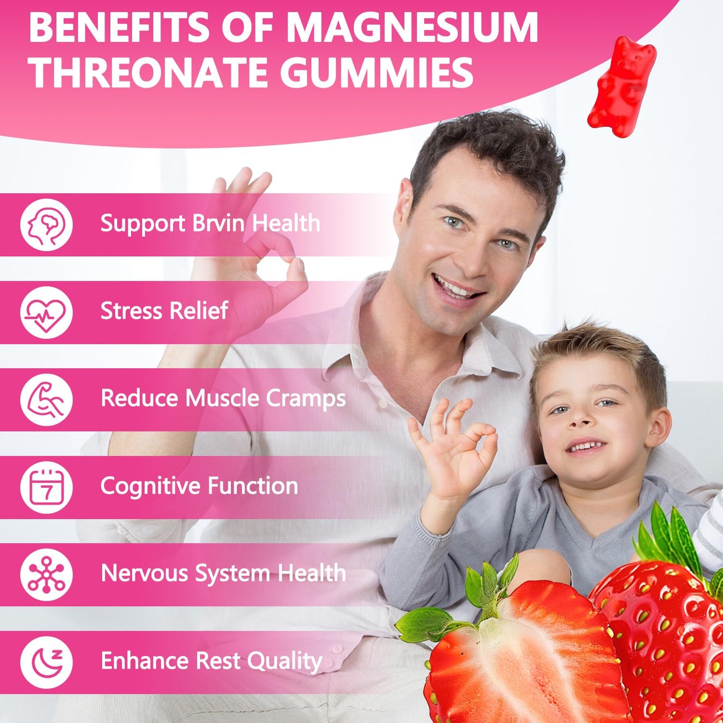 Xuanhoo Magnesium Threonate Gummies, 60 Gummies, Strawberry Flavor, 250mg Magnesium per Gummy