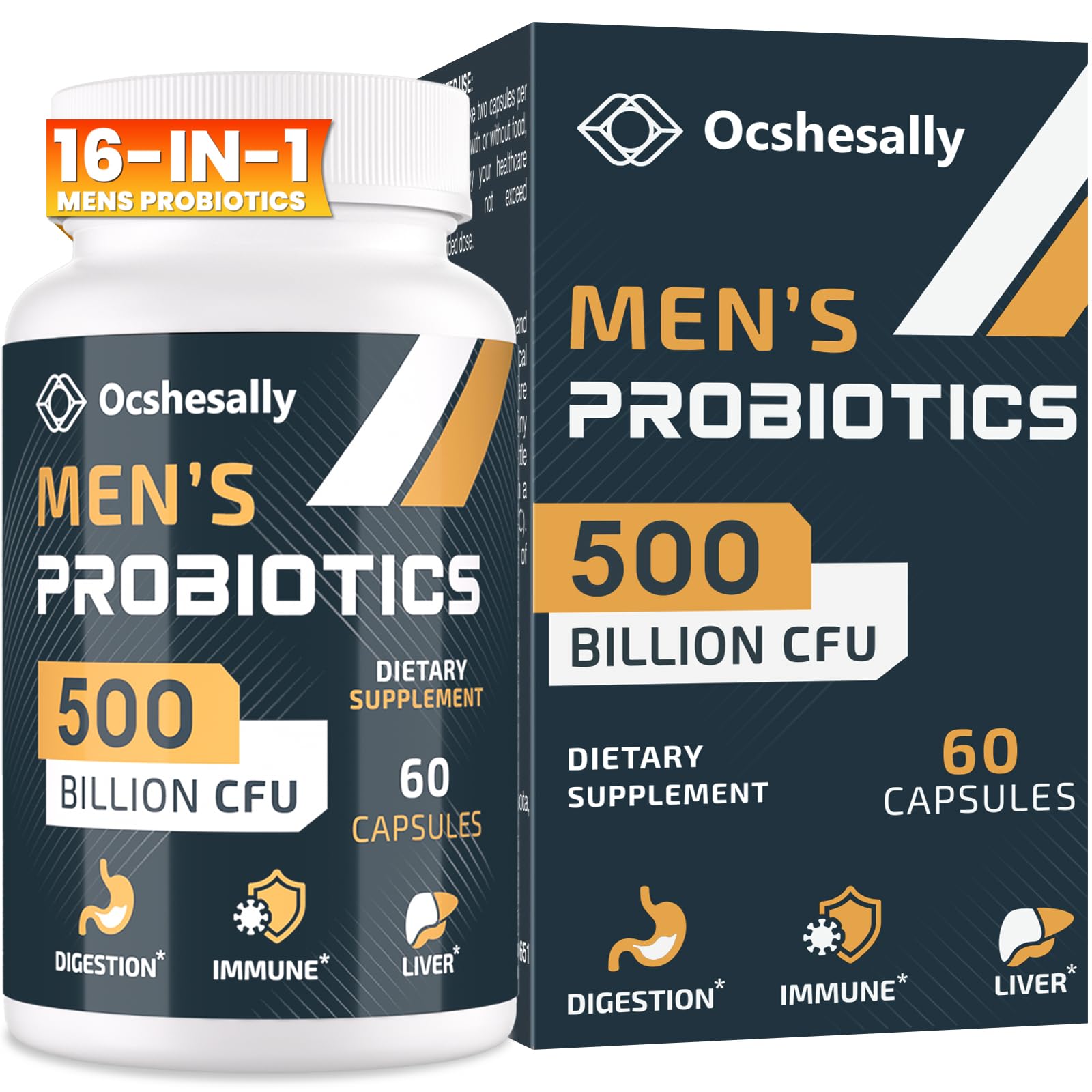 Ocshesally Probiotics for Men, 500 Billion CFUs & 12 Strains, with Turmeric, Cranberry & Goji, Digestive Health, Immune Support & Prostate Health, 60 Capsules
