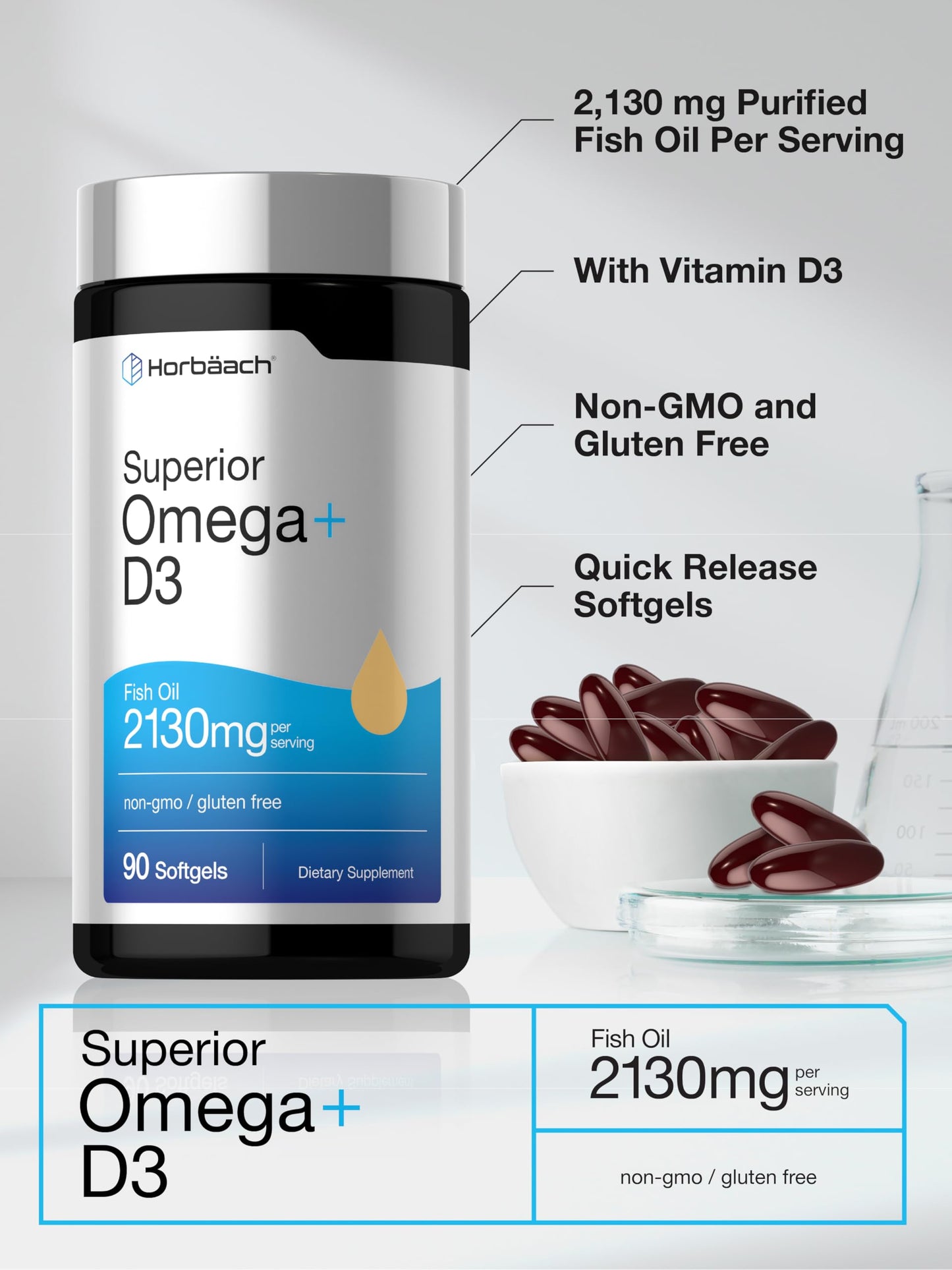 Horbäach Omega + D3 Softgels, 90 Count