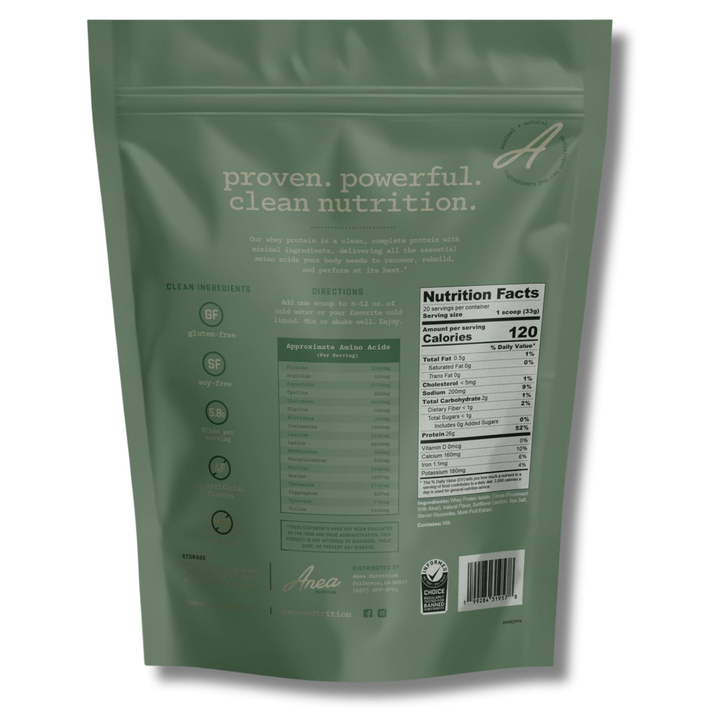 Anea Nutrition Whey Protein Isolate Powder - Mint Chocolate Chip, 1.44 Pound