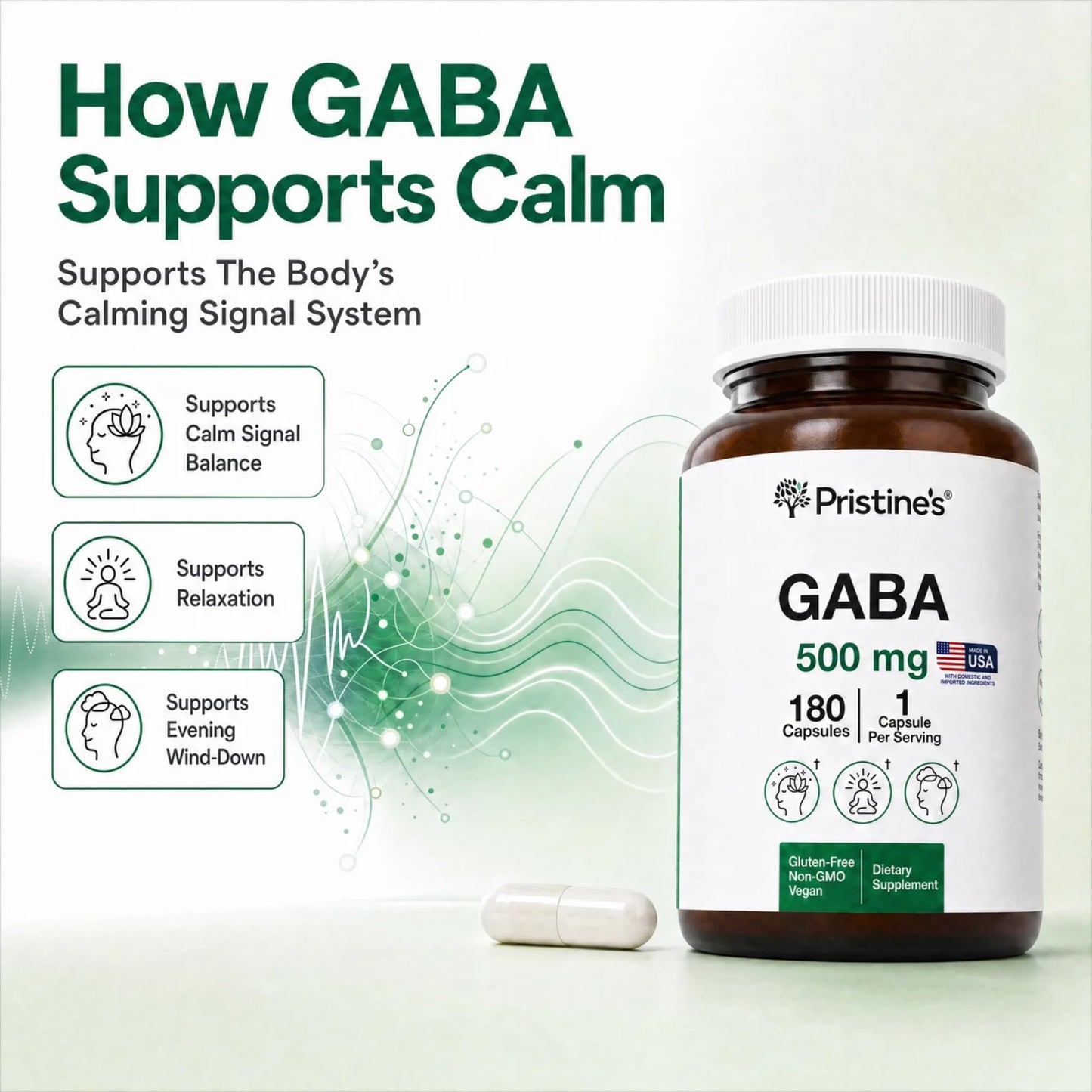 PRISTINE'S GABA 500mg Sleep Quality Support Capsules 180 Count