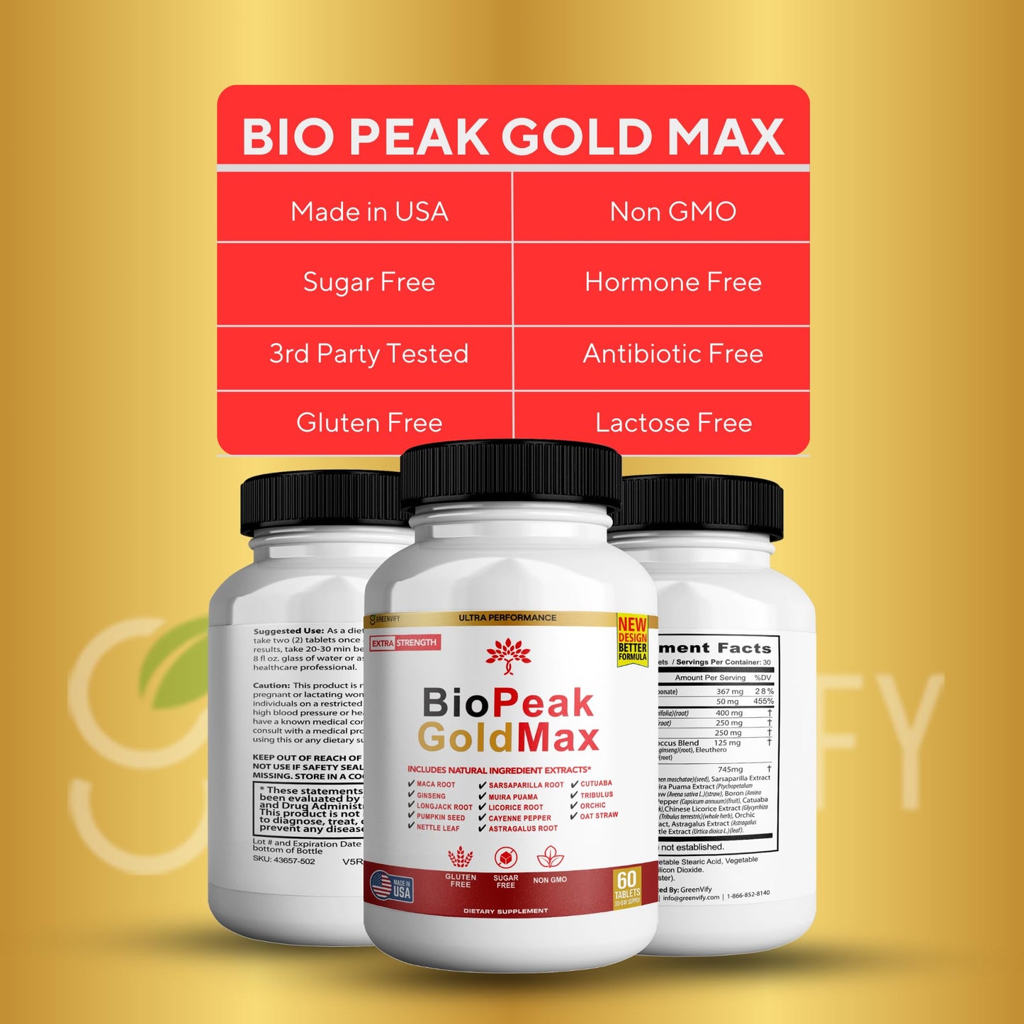 GREENVIFY BioPeak GoldMax Extra Strength Natural Performance Supplement Capsule 300